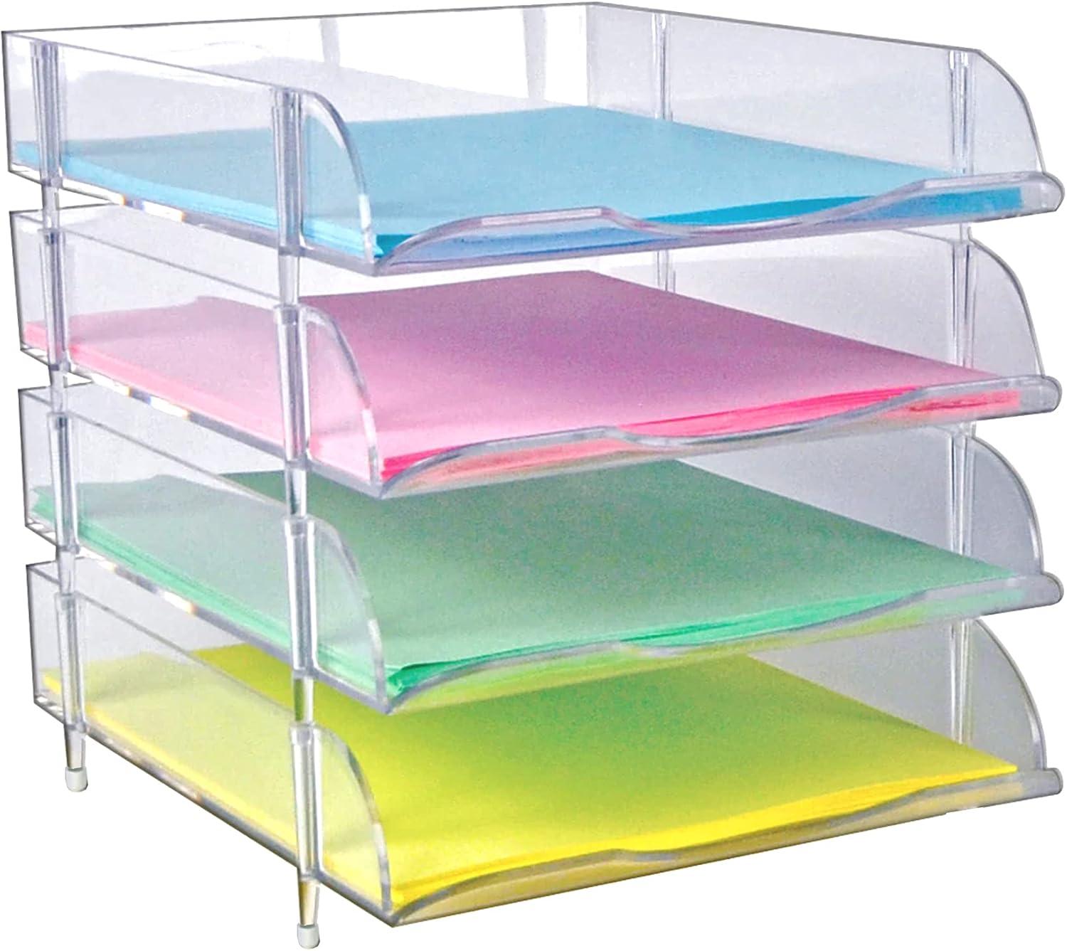 Stackable Clear Letter Tray Desk Organizer, 4-Pack (Set of 4)