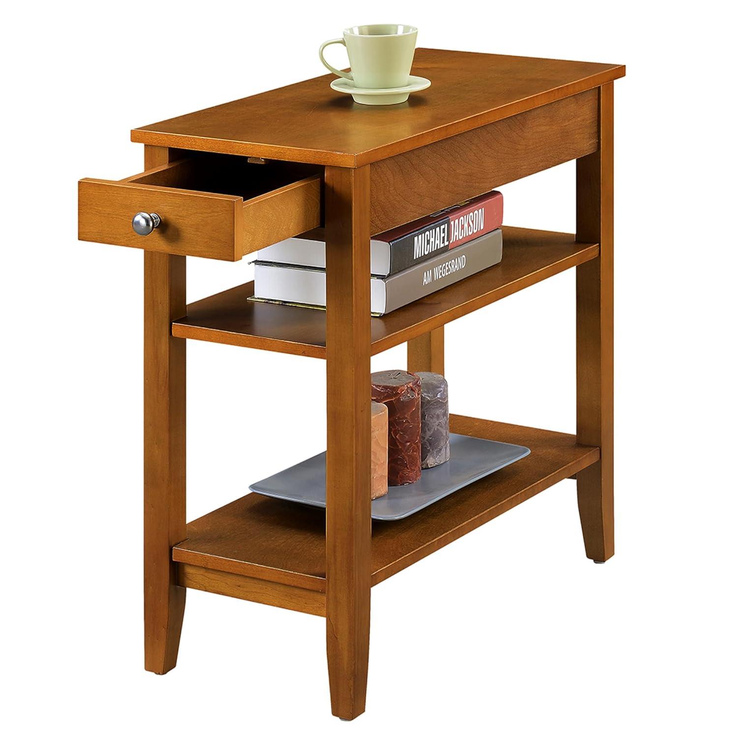 Convenience Concepts American Heritage 1 Drawer Chairside End Table with Shelves, Light Walnut