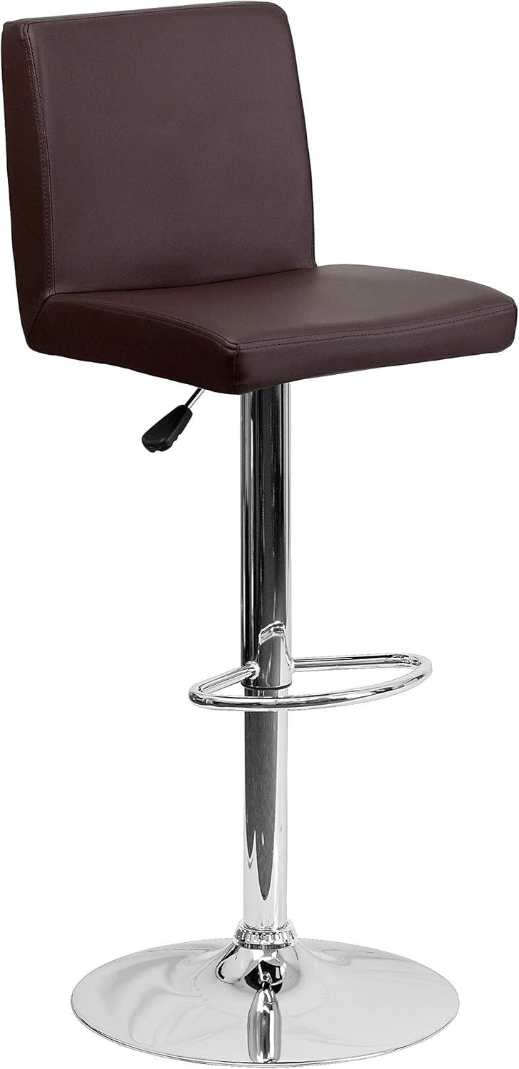 Luxurious Brown Vinyl Adjustable Swivel Barstool with Chrome Base