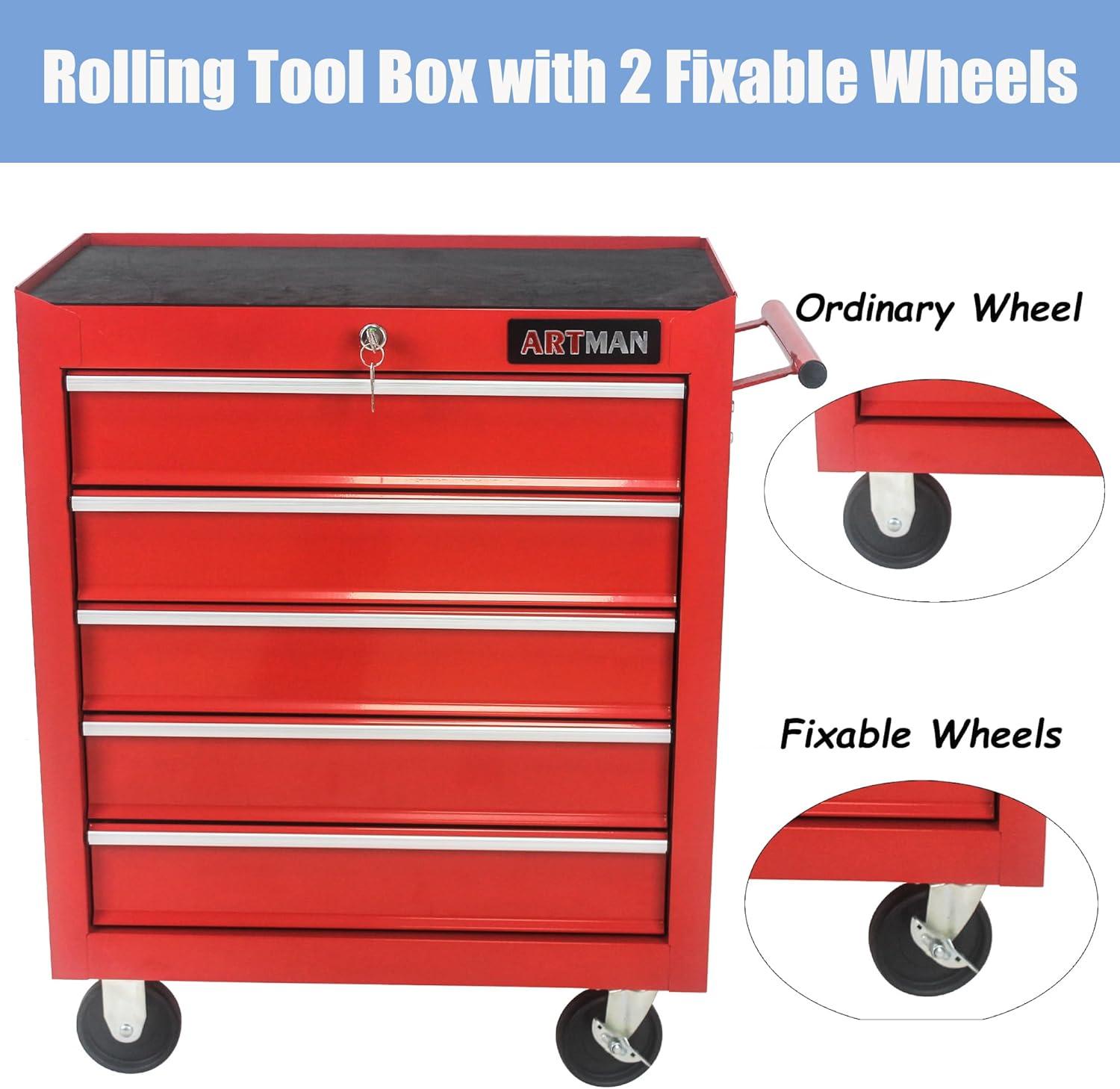 Yesurprise 12.99'' W 5 -Drawer Steel Job Site Storage with Wheels
