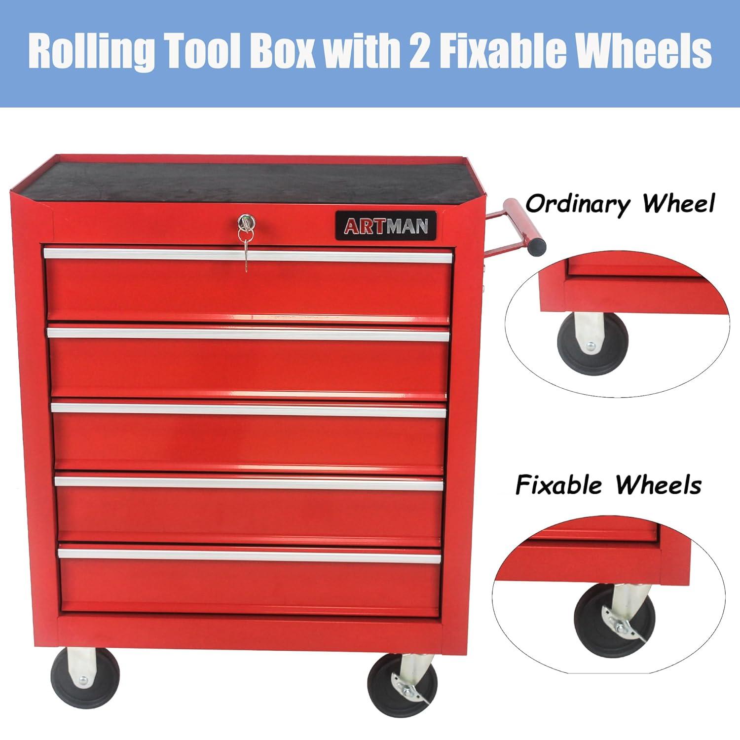 Yesurprise 12.99'' W 5 -Drawer Steel Job Site Storage with Wheels