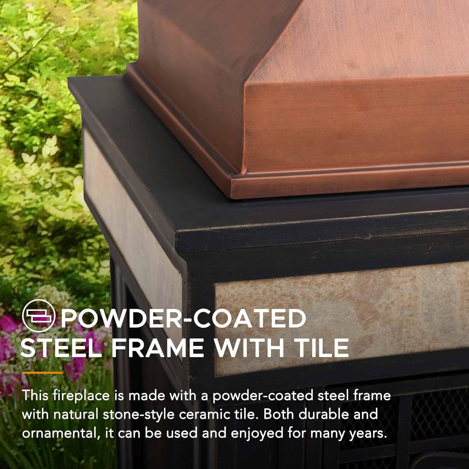 SUNJOY Outdoor 57 inch Steel Wood Burning Fireplace with Fire Poker and Rain Cover