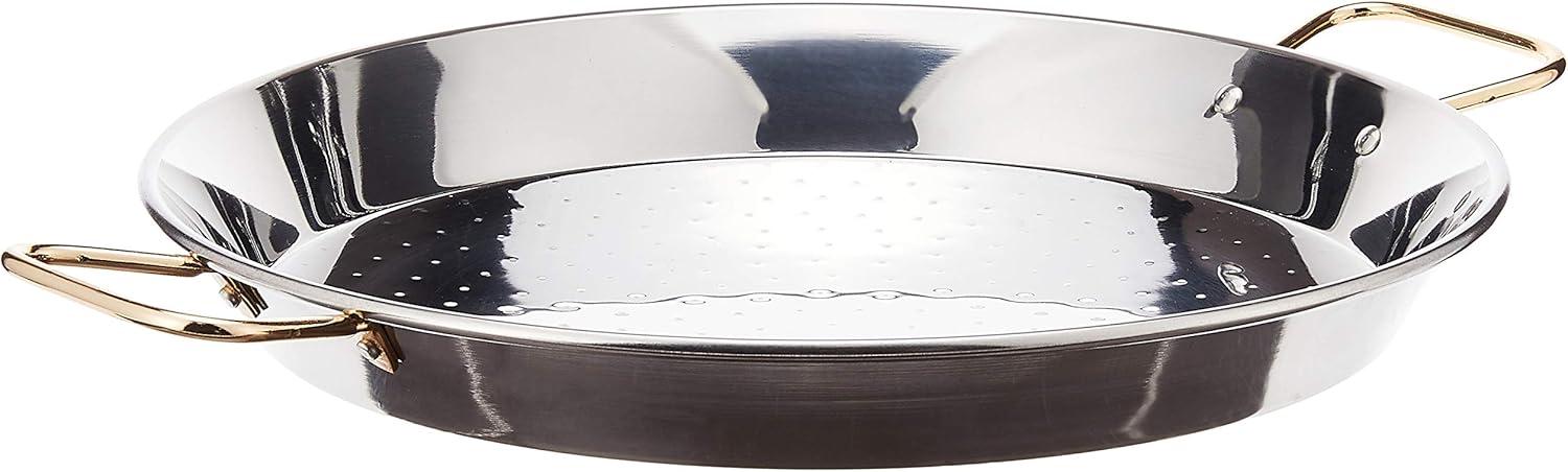 14-Inch Stainless Steel Paella Pan with Gold Handles