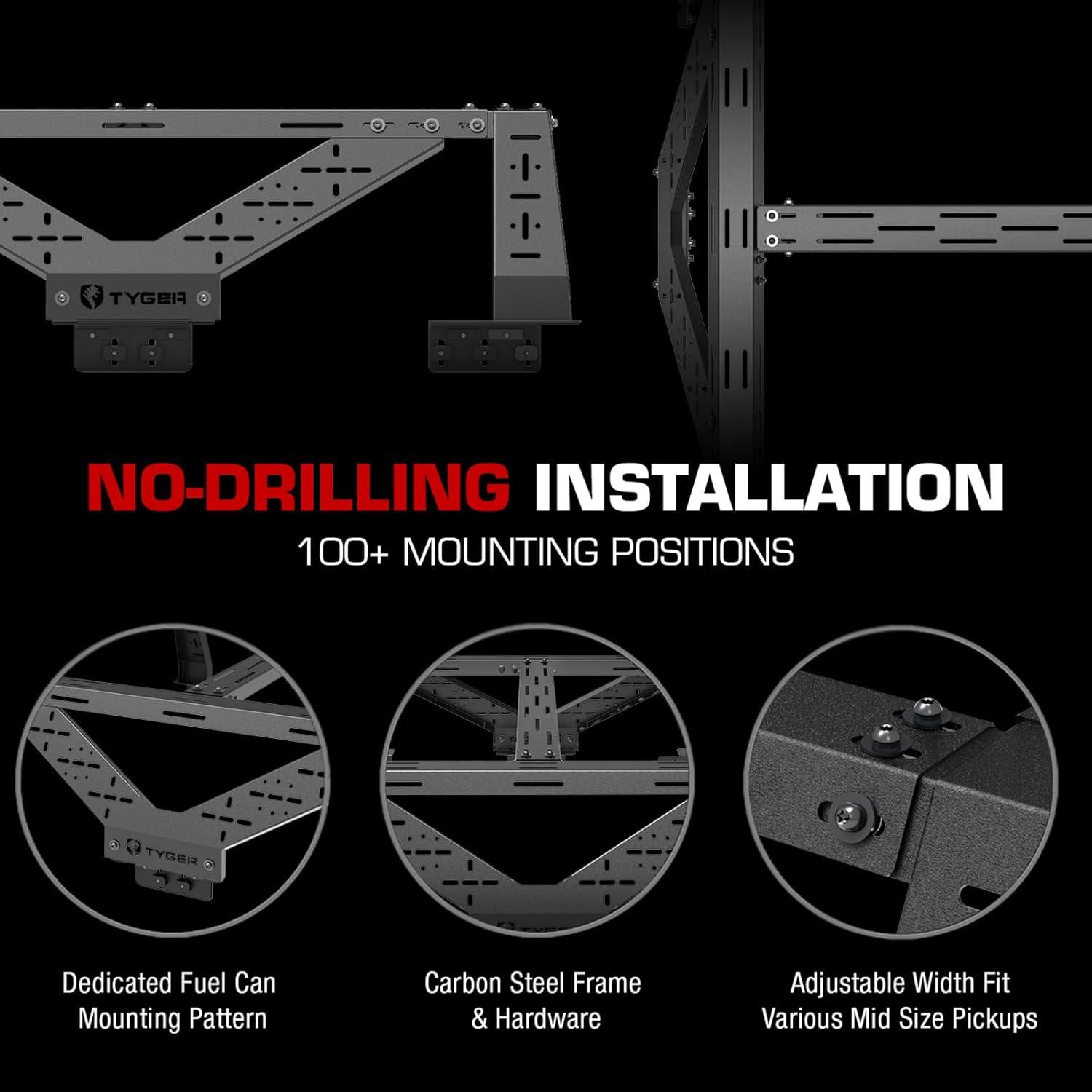 Tyger Auto Plate Style Overland Bed Rack for Mid-Size Pickup Trucks | Compatible with Tacoma, Ranger, Gladiator, Colorado, Canyon (see image for size chart) | TG-BK2U55347