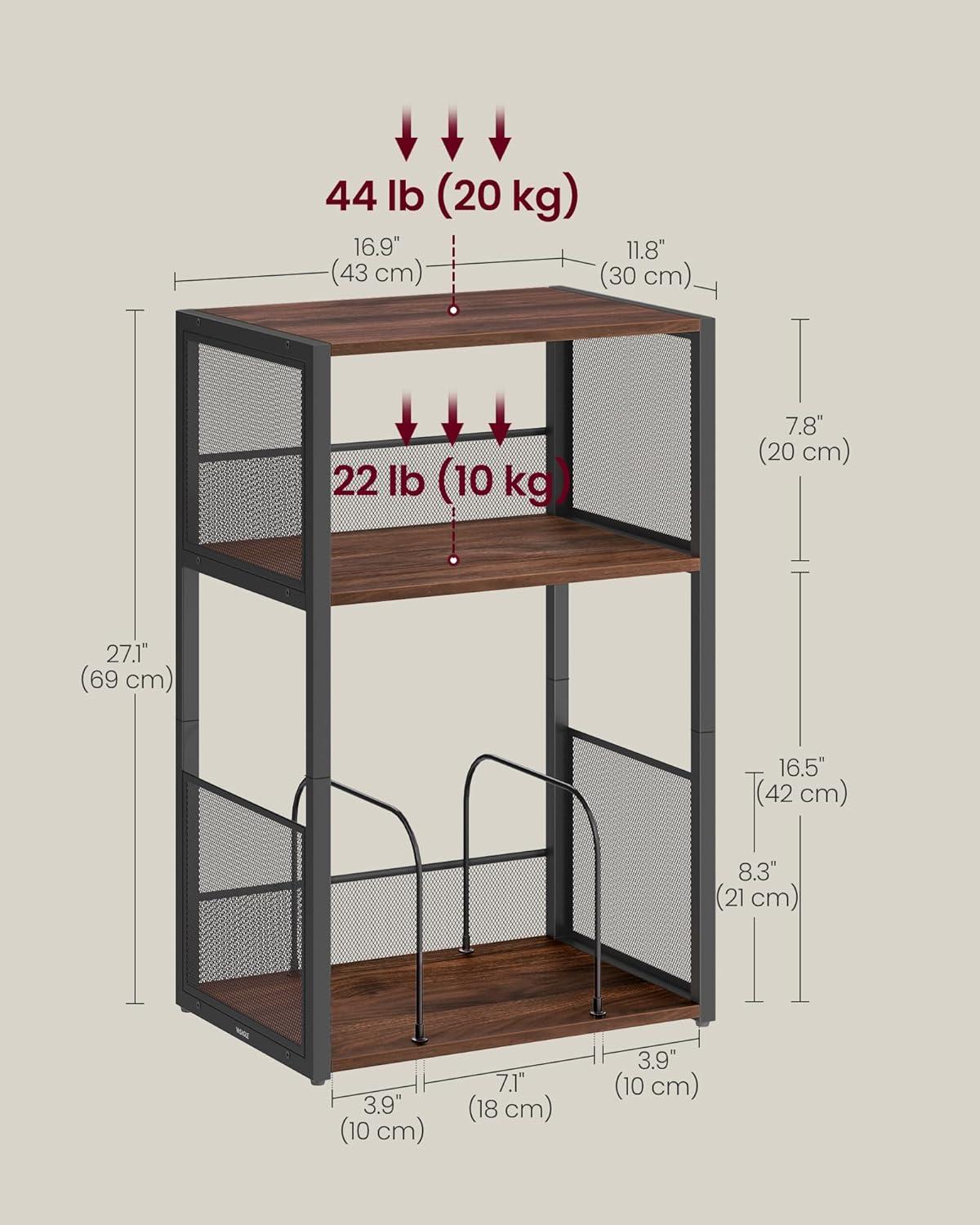 VASAGLE Record Player Stand, 3-Tier Side Table, Vinyl Record Storage up to 100 Albums, End Table for Living Room, Bedroom, Rustic Brown ULET275K01