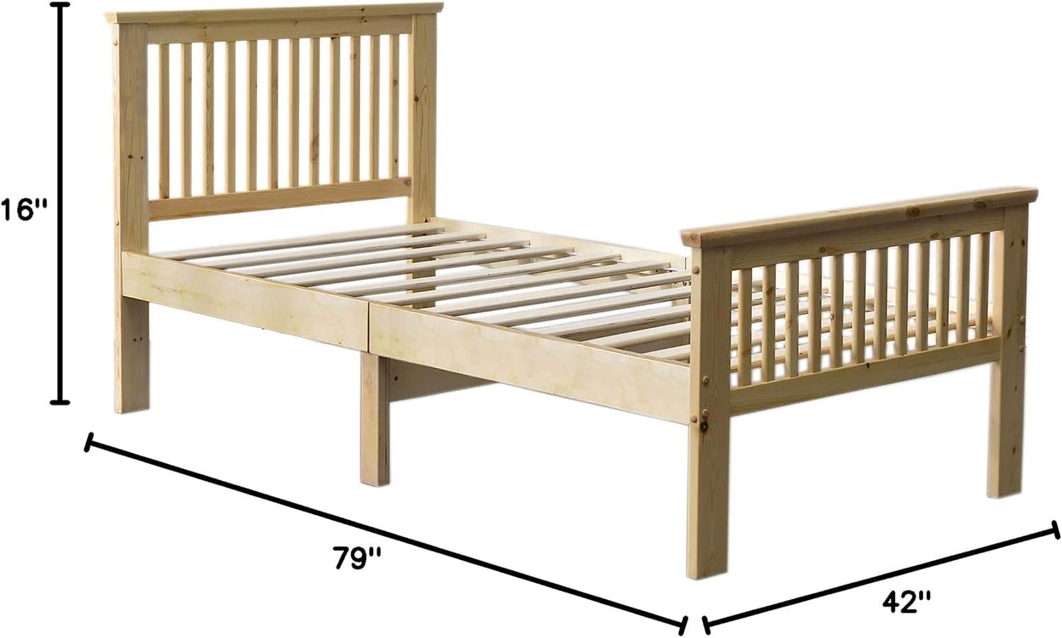 Twin Solid Wood Platform Bed with Headboard/Pine Twin Bed (Natural)