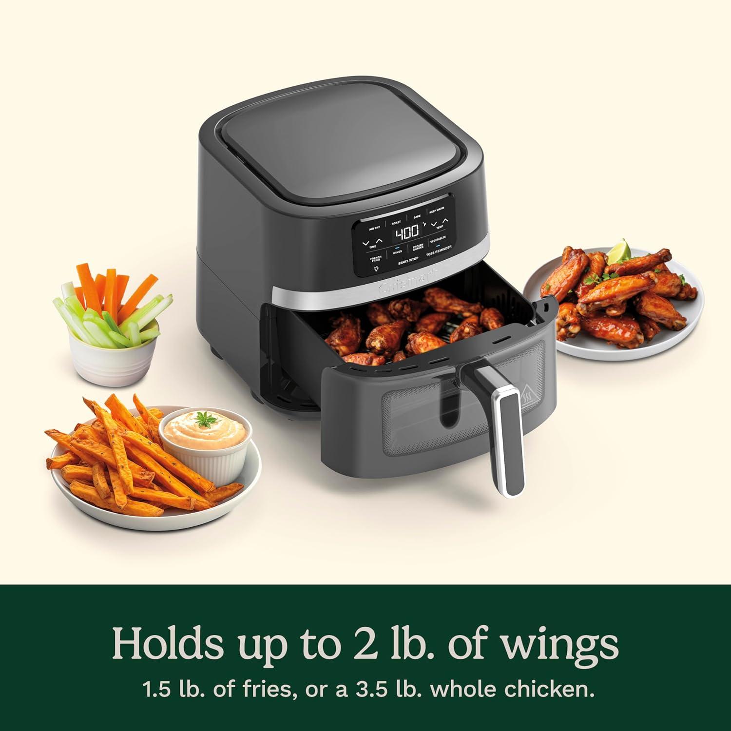 Cuisinart 4.5qt Basket Air Fryer Black/Stainless Steel Finish AIR-160: 1600W, Cool Touch Handle, Digital Display, Dishwasher-Safe