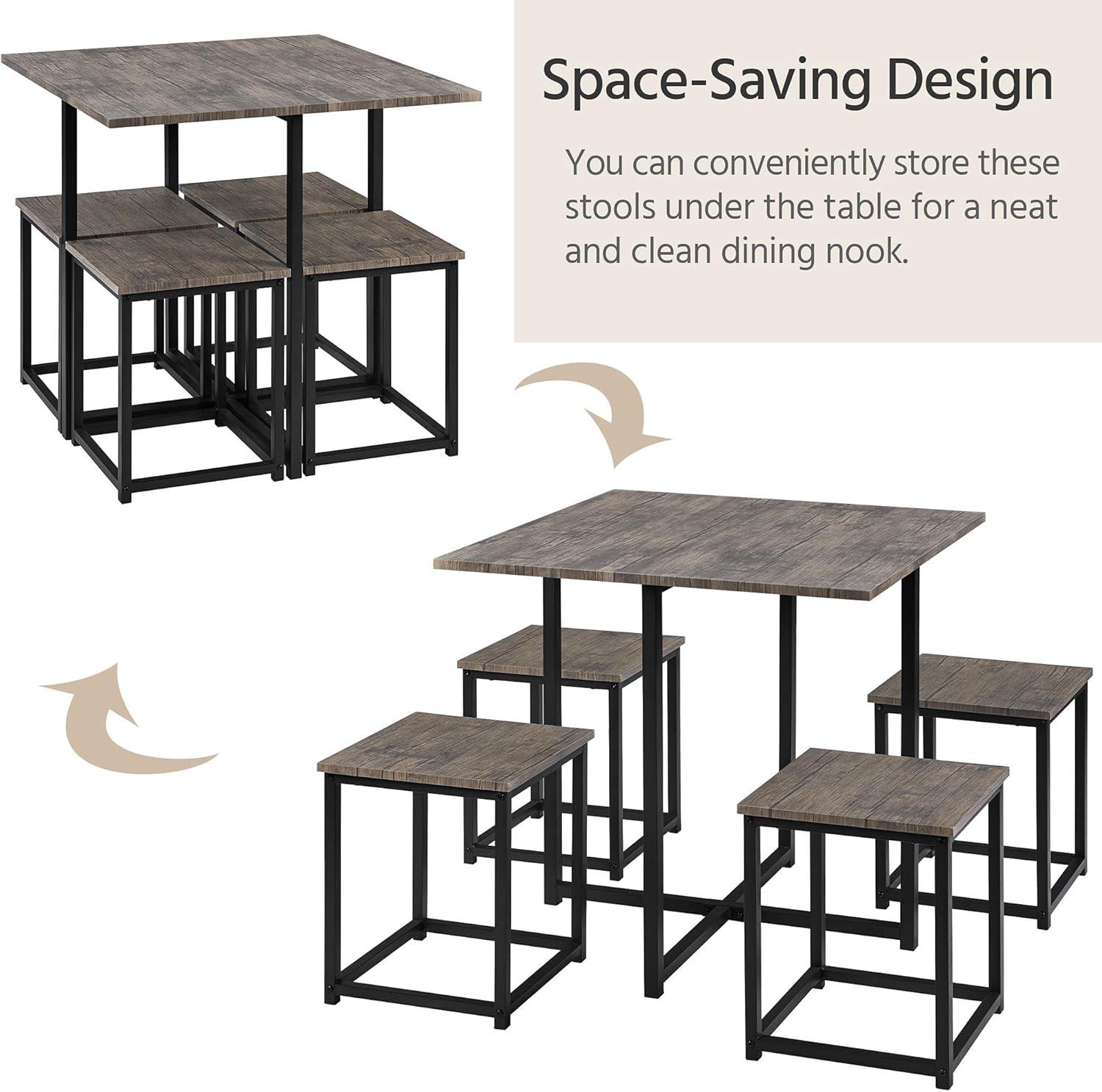 Yaheetech 5-Piece Dining Room Set with 1 Square Table, 4 Backless Stools, Kitchen Table Set