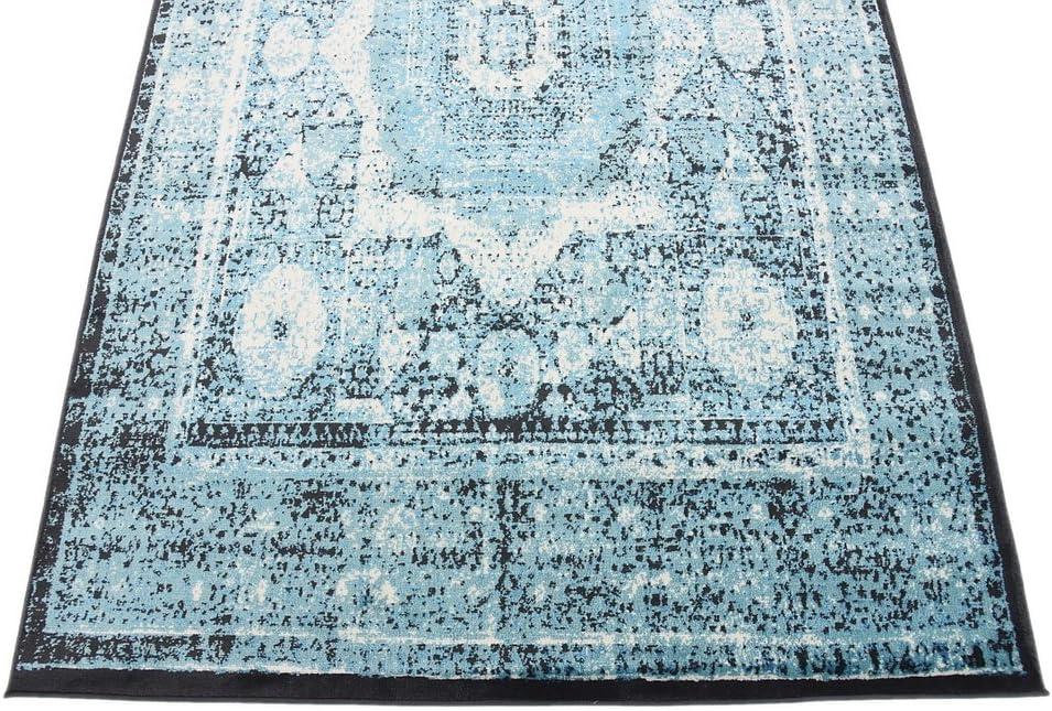 Rectangular Indoor Blue Floral Easy-Care Synthetic Area Rug