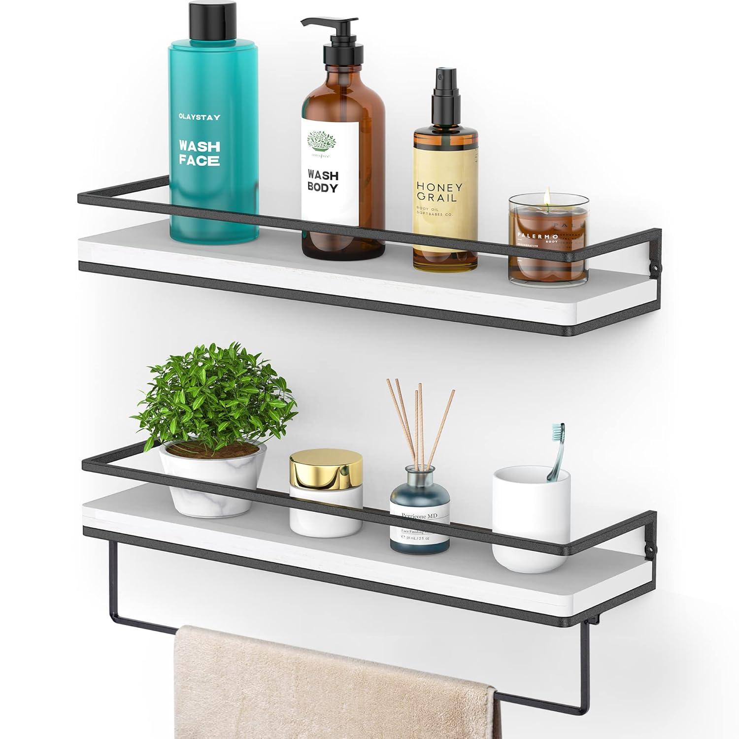 Floating Shelves Wall Mounted Set Of 2, Rustic Wood Wall Storage Shelves For Bedroom,Living Room,Bathroom, Kitchen