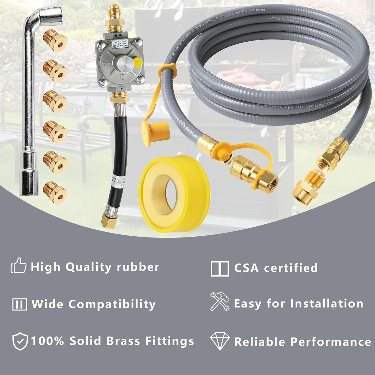 Propane to Natural Gas Conversion Kit Fit for Weber Genesis II 330/335 with NG Regulator, Orifice Kit, and 10' Grill Hose - Convert Your Grill from LP to Natural Gas with an Easy Install!