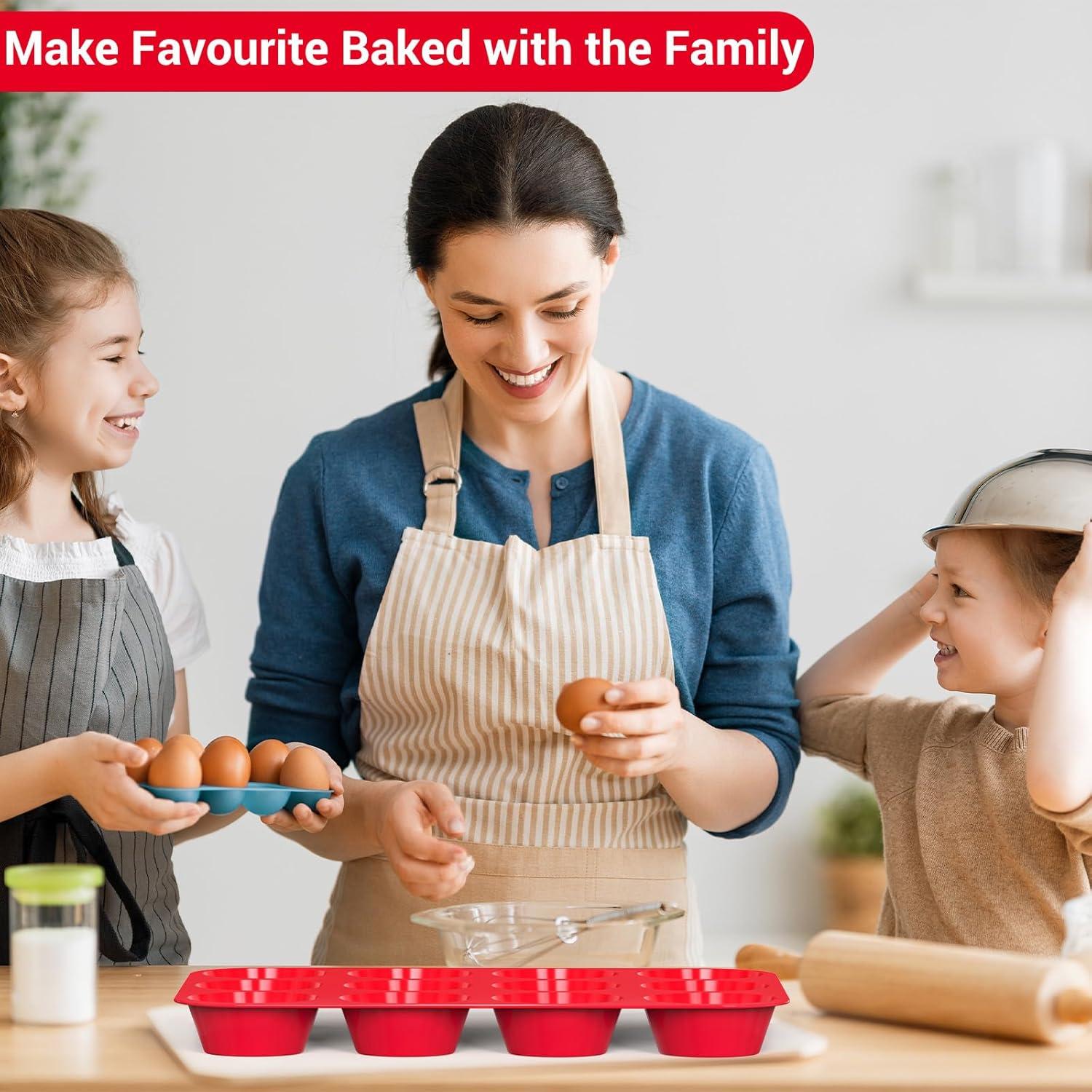 RUseeN Silicone Muffin Pan 2 Pack - 12 Cups Regular Silicone Cupcake Pan, Non-stick Silicone Great for Making Muffin Cakes, Tart, Bread - BPA Free and Dishwasher Safe