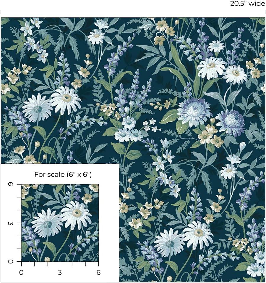NextWall  Vintage Floral Peel and Stick Wallpaper 20.5 in. W x 18 ft. L - Teal