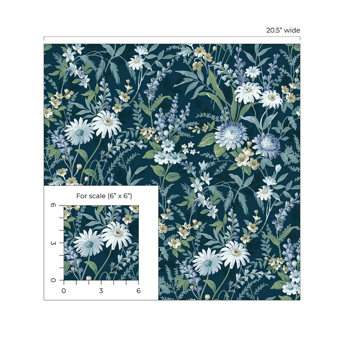 NextWall  Vintage Floral Peel and Stick Wallpaper 20.5 in. W x 18 ft. L - Teal