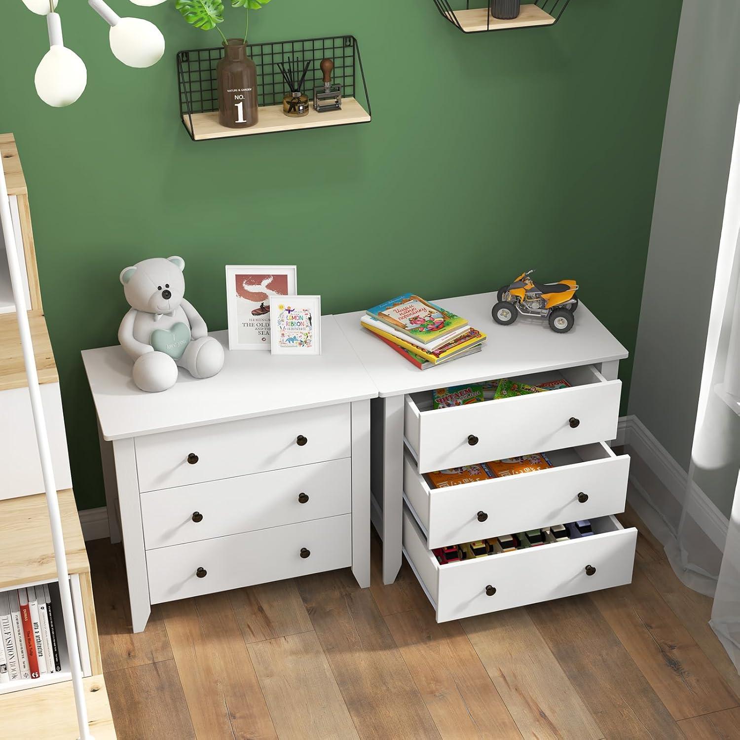 White MDF 3-Drawer Nursery Dresser Chest