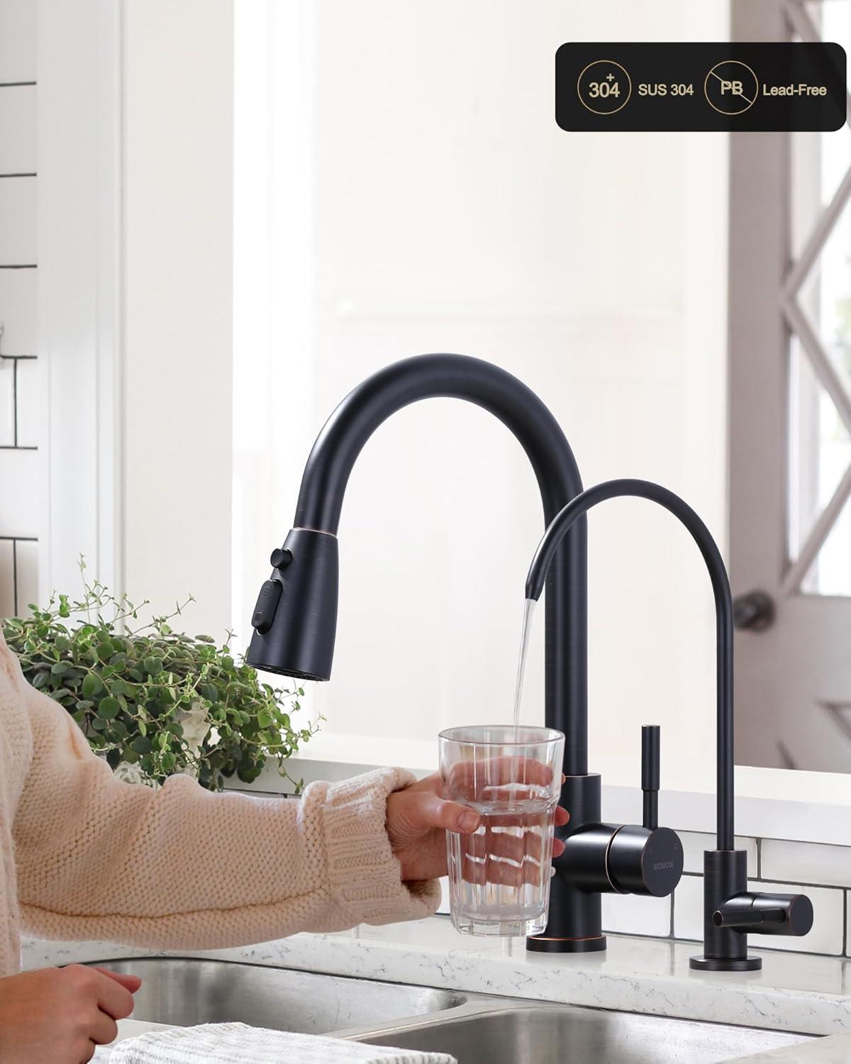 Oil-Rubbed Bronze Stainless Steel Kitchen Faucet with Pull-Out Spray