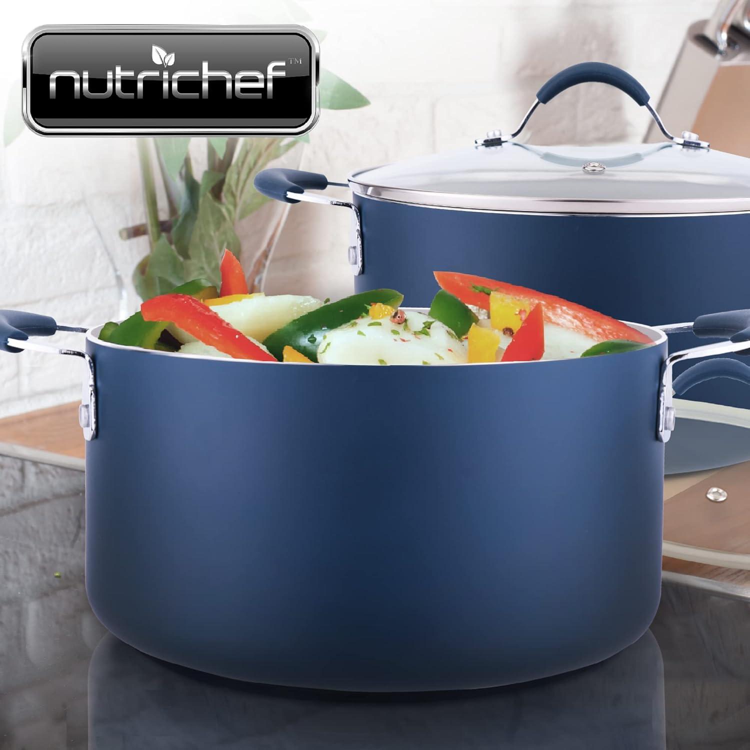 NutriChef Dutch Oven Pot with Lid - Non-Stick Kitchen Cookware with Tempered Glass Lids, 5 Quart