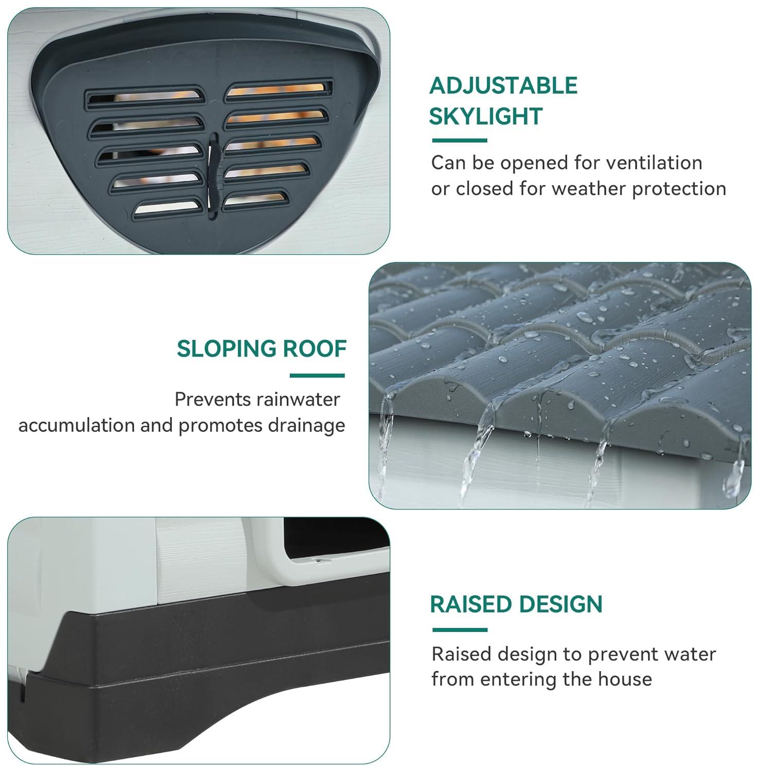 YITAHOME 36'' Large Double Door Dog House with Porch & Cushion, Outdoor Plastic Doghouse with Elevated Base, Easy to Install, Water-Resistant Pet House for Small Medium Dogs (36''L*27.1''W*26''H)