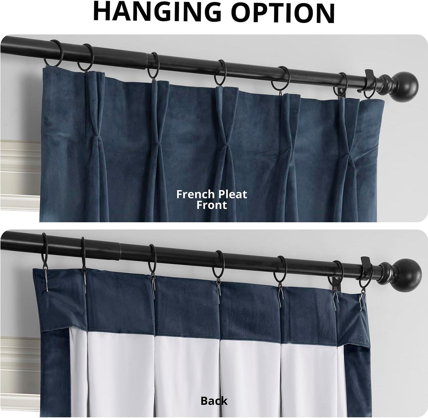 Half Price Drapes Signature Midnight Blue French Pleat Velvet Blackout Curtains(1 Panel), 50WX 96L