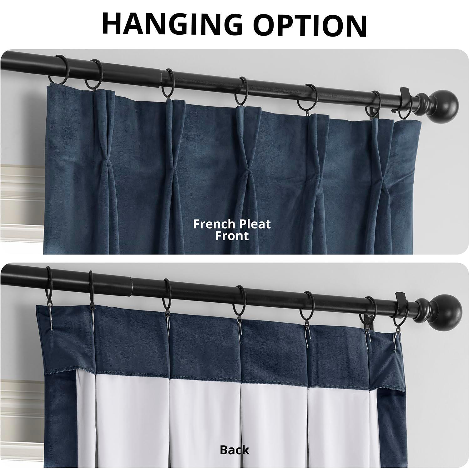 Half Price Drapes Signature Midnight Blue French Pleat Velvet Blackout Curtains(1 Panel), 50WX 96L