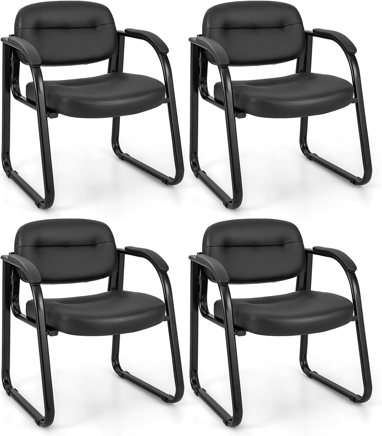 Costway Waiting Room Chair Set of 2/4/6/8/10/12 with Sled Base and Padded Arm Rest Home Black