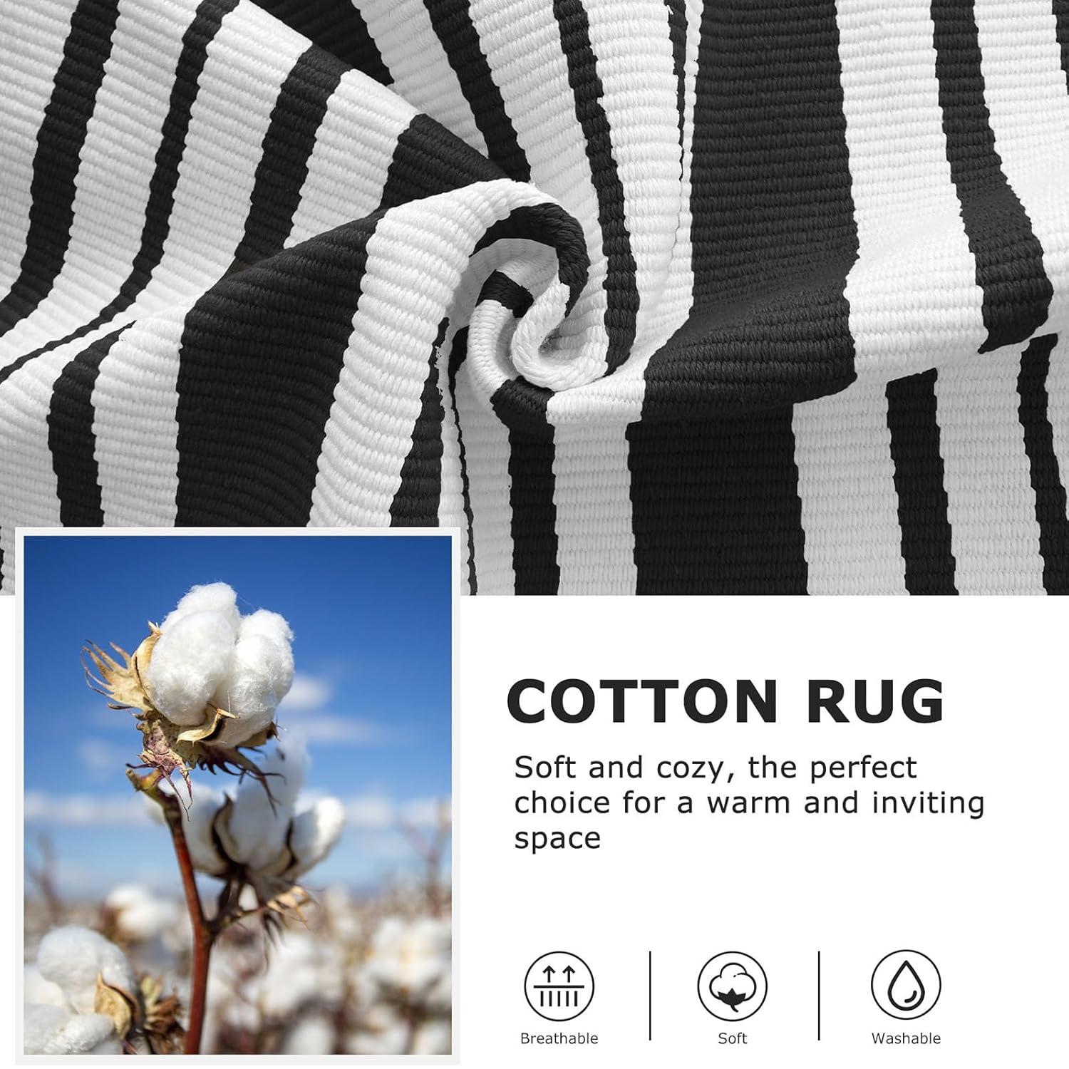 IOHOUZE Navy and White Striped Rug 2'x3' Front Door Rugs, Small Washable Area Rug for Front Porch, Spring Summer Doormats Outdoor Indoor, Cotton Rugs for Entryway Porch Entrance