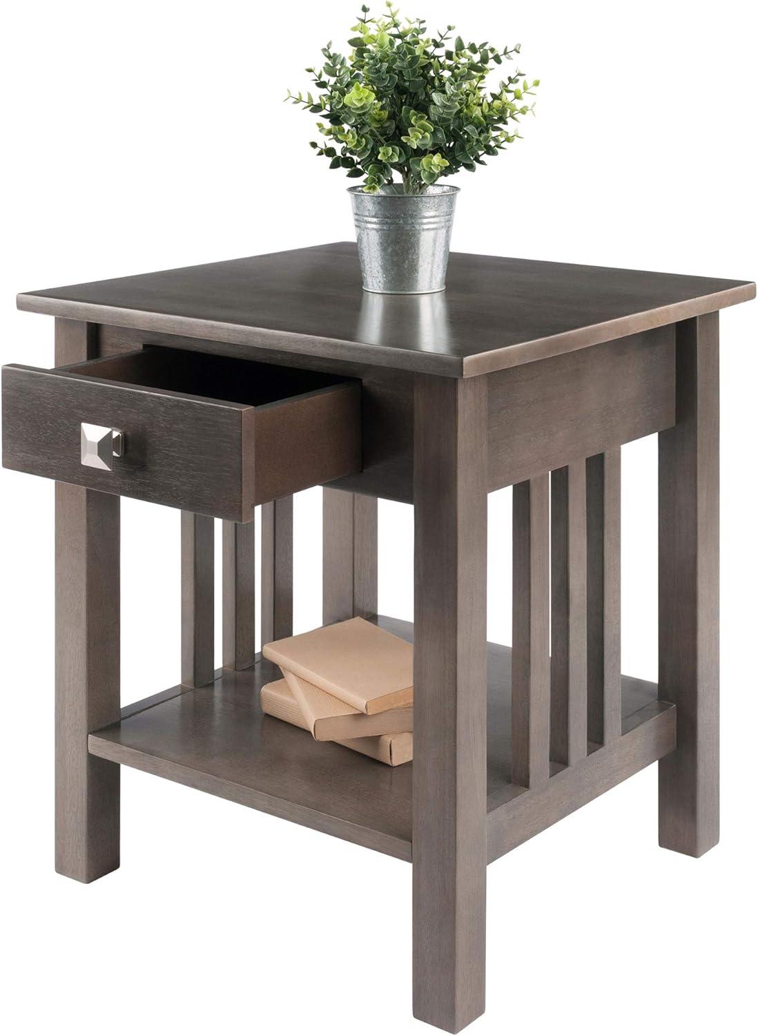 Stafford End Table Oyster Gray - Winsome: Wood Composite Accent Table with Shelf, Drawer for Storage