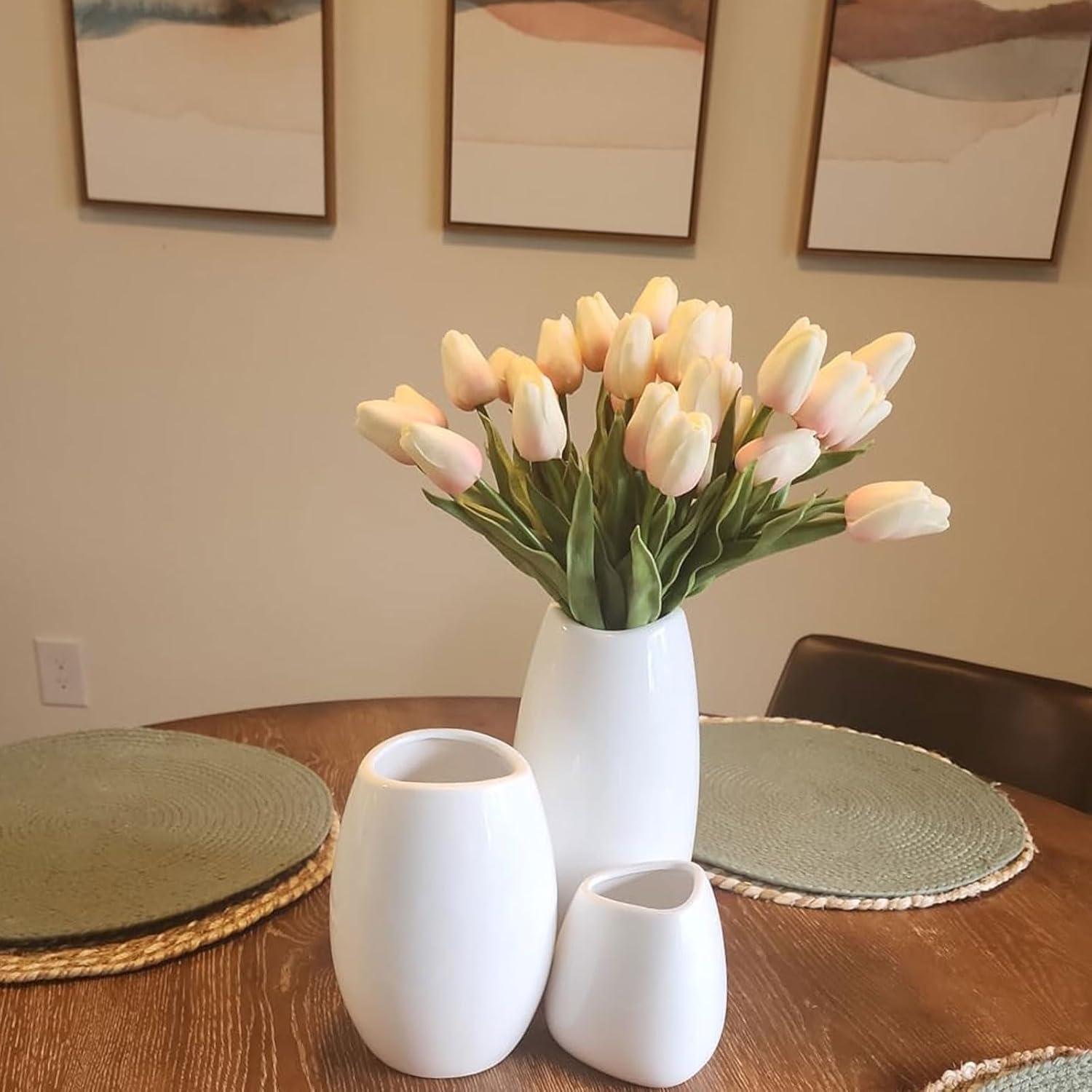 ShengRui Ceramic Vase Set of 3 White Flower Vase for Home Decor, Modern Decorative Vase for Flowers Vases for Your Ideal Shelf Decor/Table/Living Room/Kitchen/Office-White