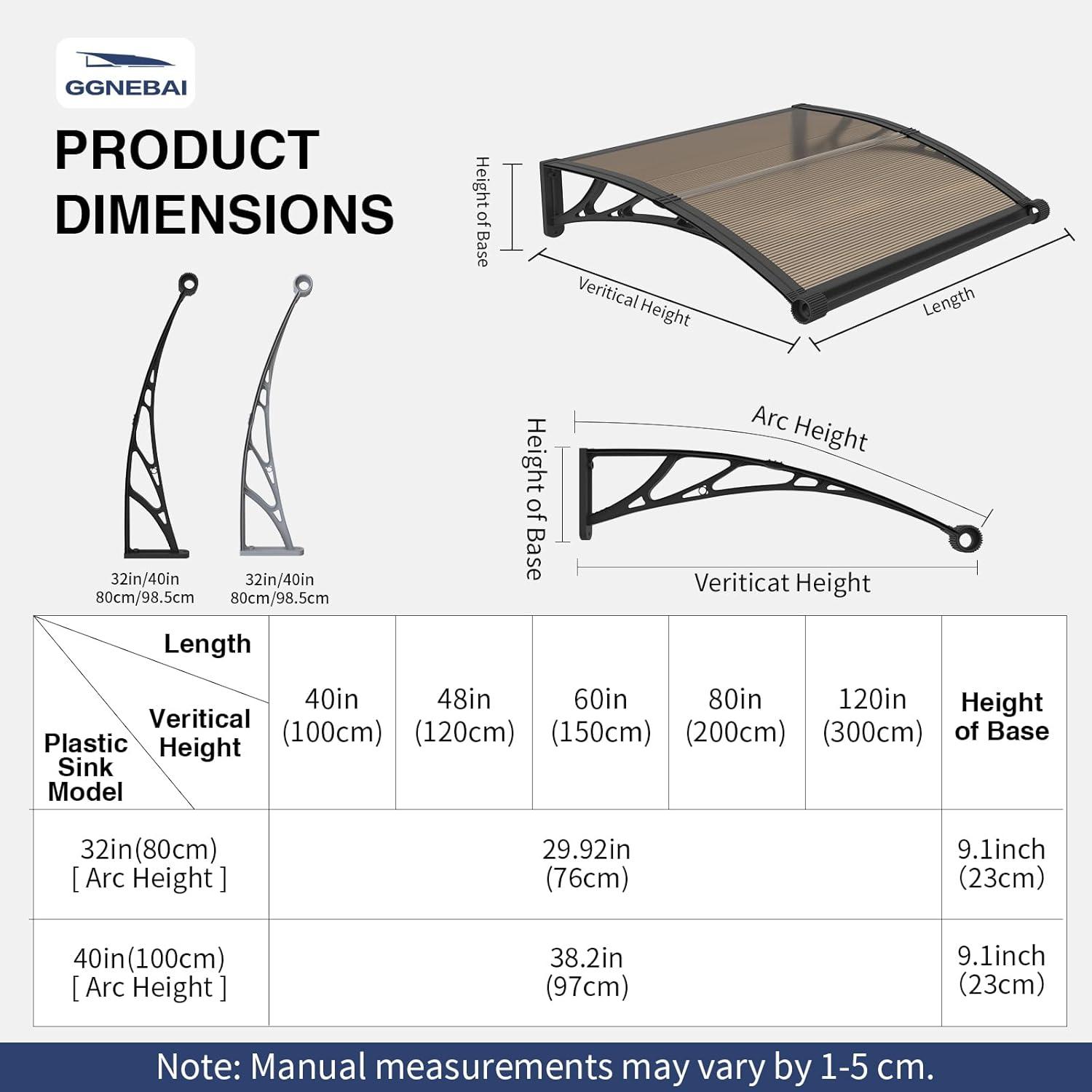 40" x 40" Black and Brown Polycarbonate Window Door Awning Canopy