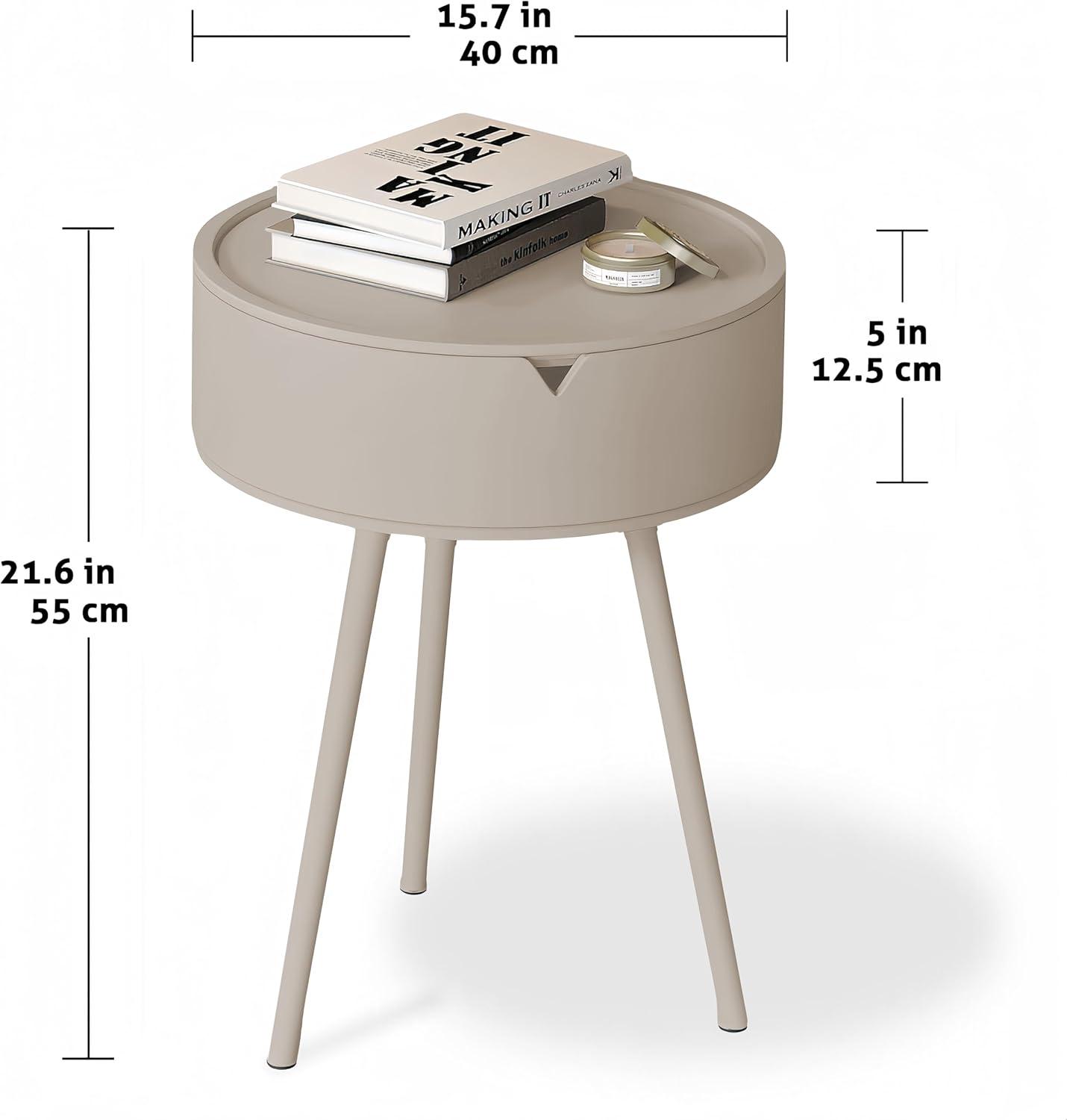 Round End Table With Storage For Living Room, Modern Small Side Table For Small Spaces,Nightstand Bedside Table For Bedroom Balcony