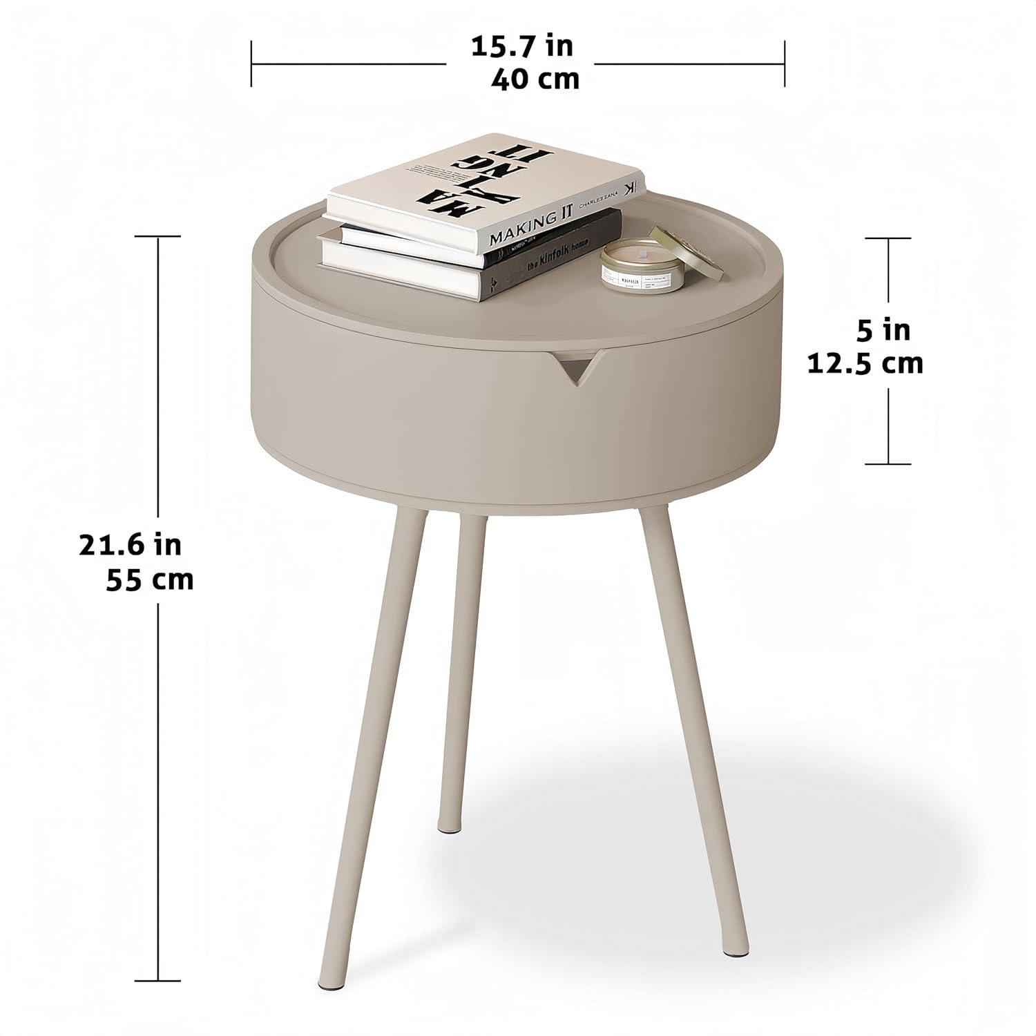 Round End Table With Storage For Living Room, Modern Small Side Table For Small Spaces,Nightstand Bedside Table For Bedroom Balcony