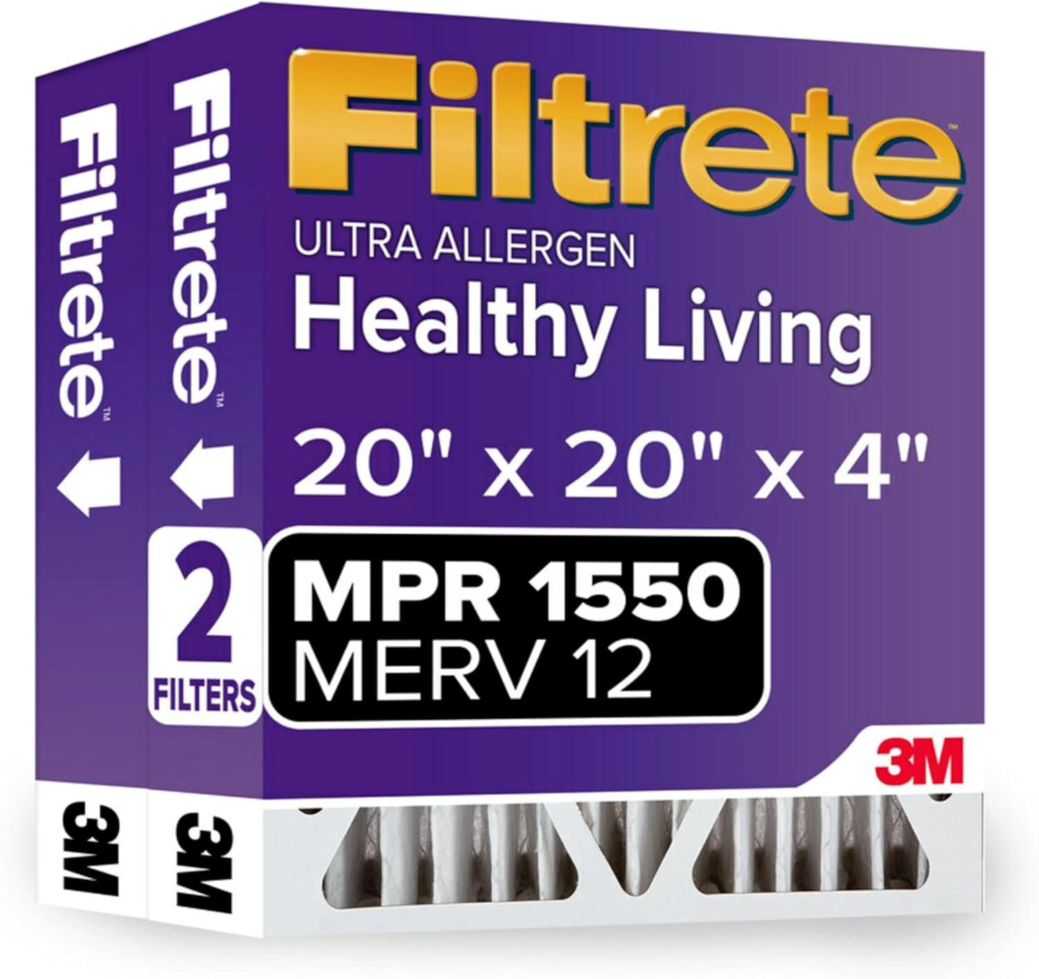 3M Filtrete Healthy Living 1550 MPR Ultra Allergen Reduction Filters 20x20x4 2-PK