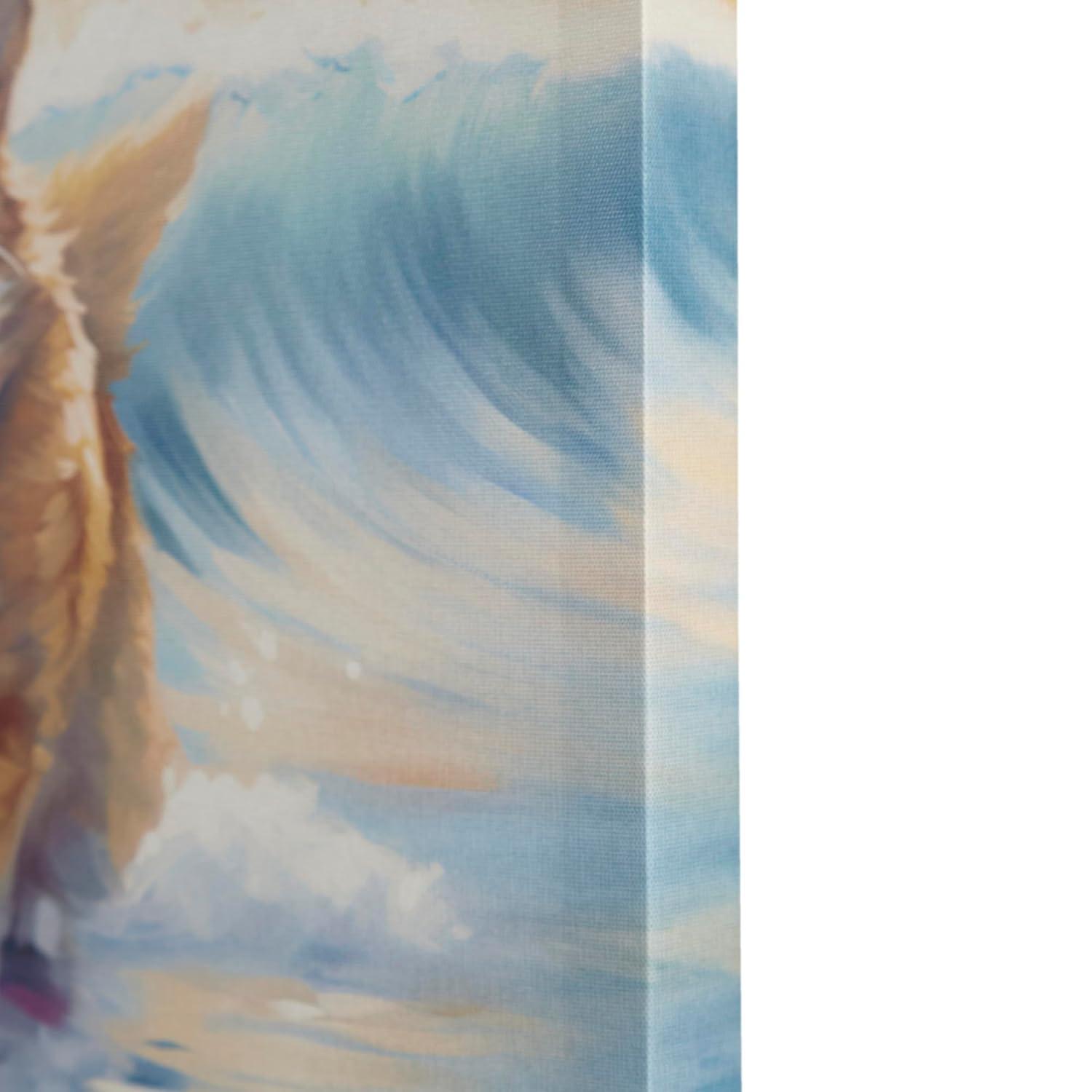 Madison Park 16"x16" Beach Playful Lively Dogs Print Canvas Wall Decor Art Corgi Blue: Farmhouse Style, Animal Theme for Living Room