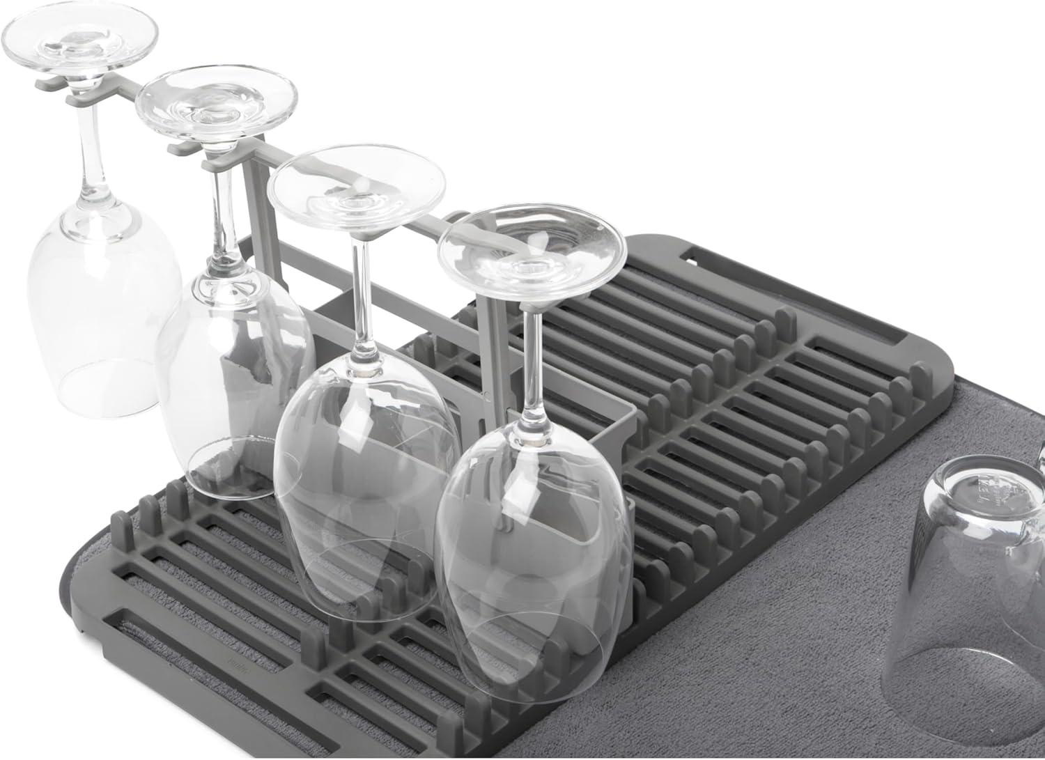 Compact Charcoal Polypropylene Dish Rack with Microfiber Mat