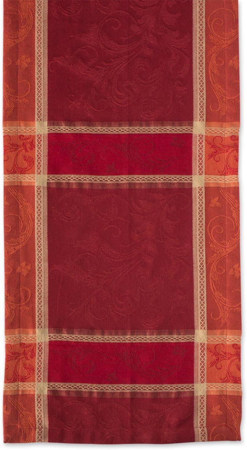 Harvest Wheat Jacquard Cotton Table Runner, 14x108, Red and Orange