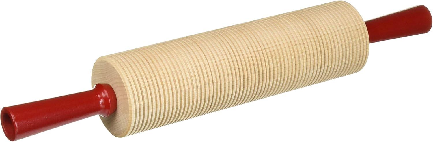 Bethany 17.25" Hard Maple Corrugated Rolling Pin with Red Handles