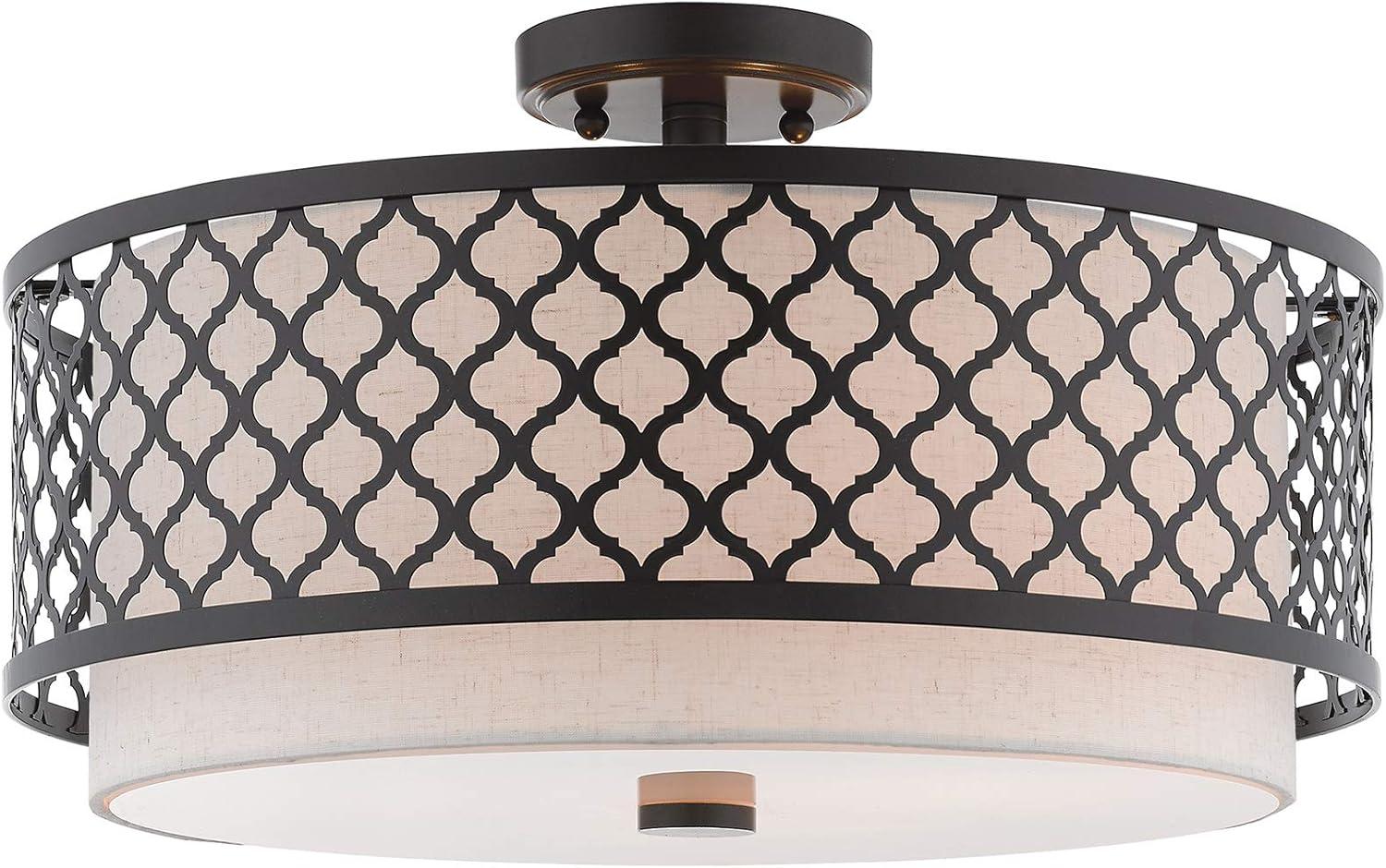 Arabesque English Bronze Drum Semi-Flush Mount Light