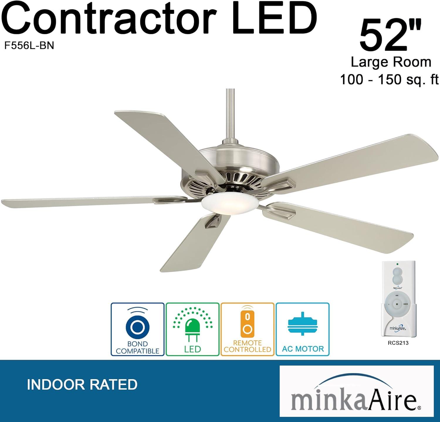 52" Contractor 5 - Blade LED Propeller Ceiling Fan with Remote Control and Light Kit Included