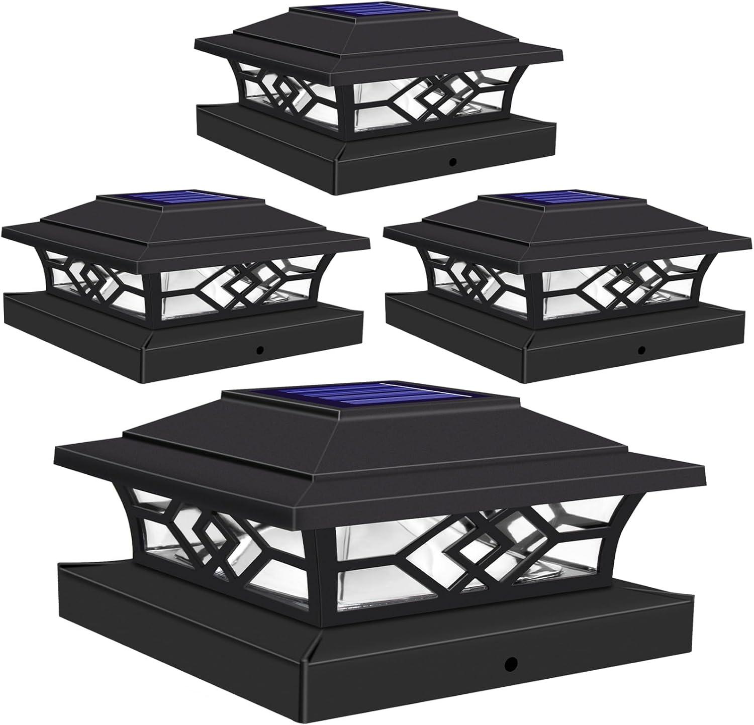 Black Solar LED Post Cap Lights with Cracked Glass Design