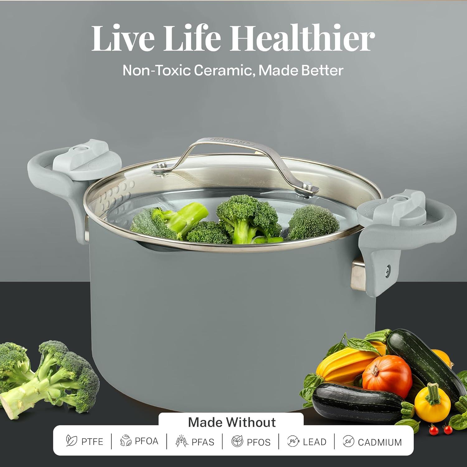 Gotham Steel Gotham Steel Stock Multipurpose Pasta Pot with Strainer Lid & Twist and Lock Handles