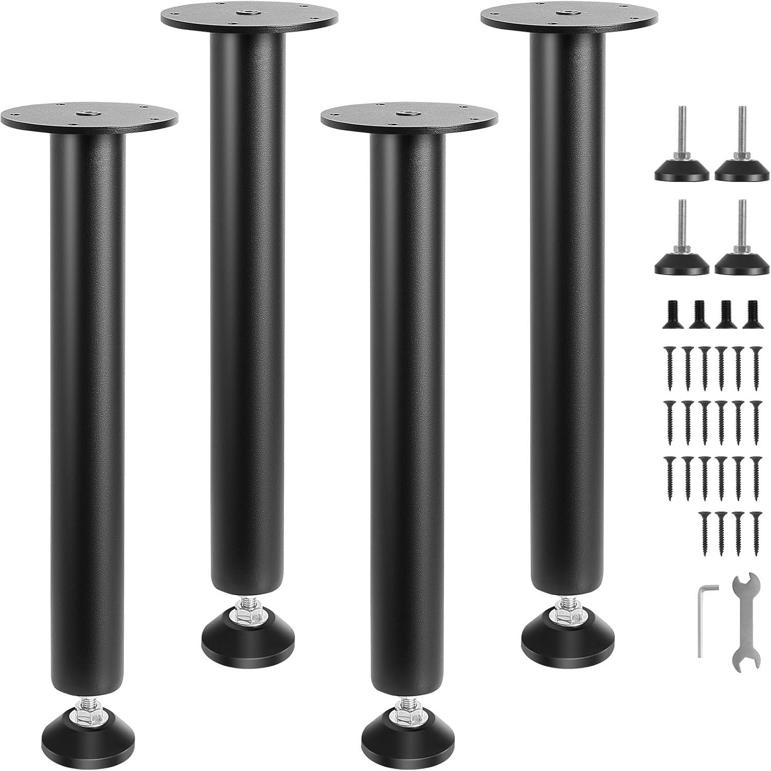 Symple Stuff Adjustable Desk Legs, Reinforced Steel Office Table Furniture legs Set of 4 for DIY, 1200 lbs Load Capacity Heavy Duty Desk Legs, Quick Instalation Legs with Adjustable Foot Cup Black (Set of 4)