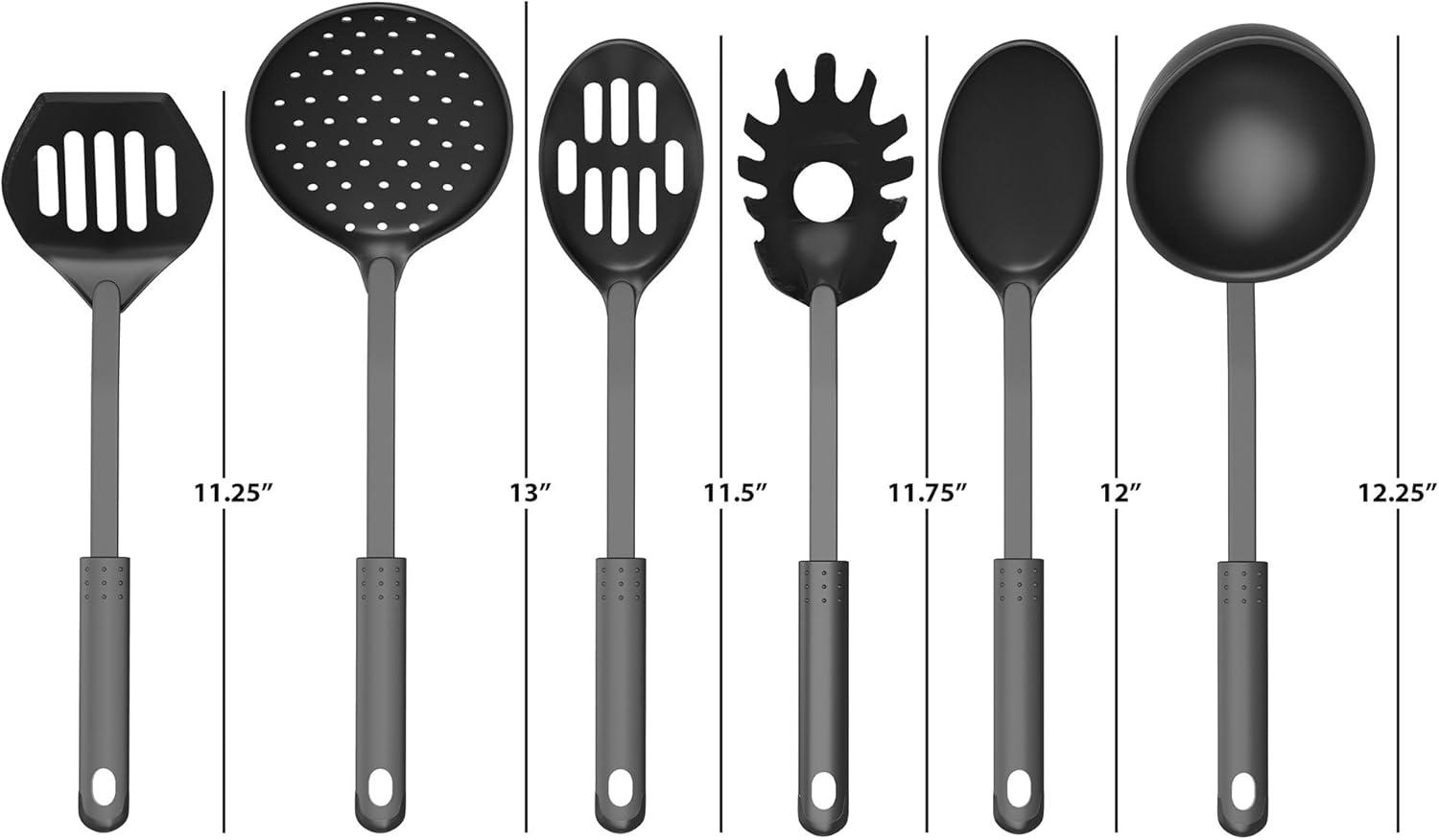 Chef Buddy 6-Piece Plastic Kitchen Utensil Set – Nonstick-Safe Tools, Black