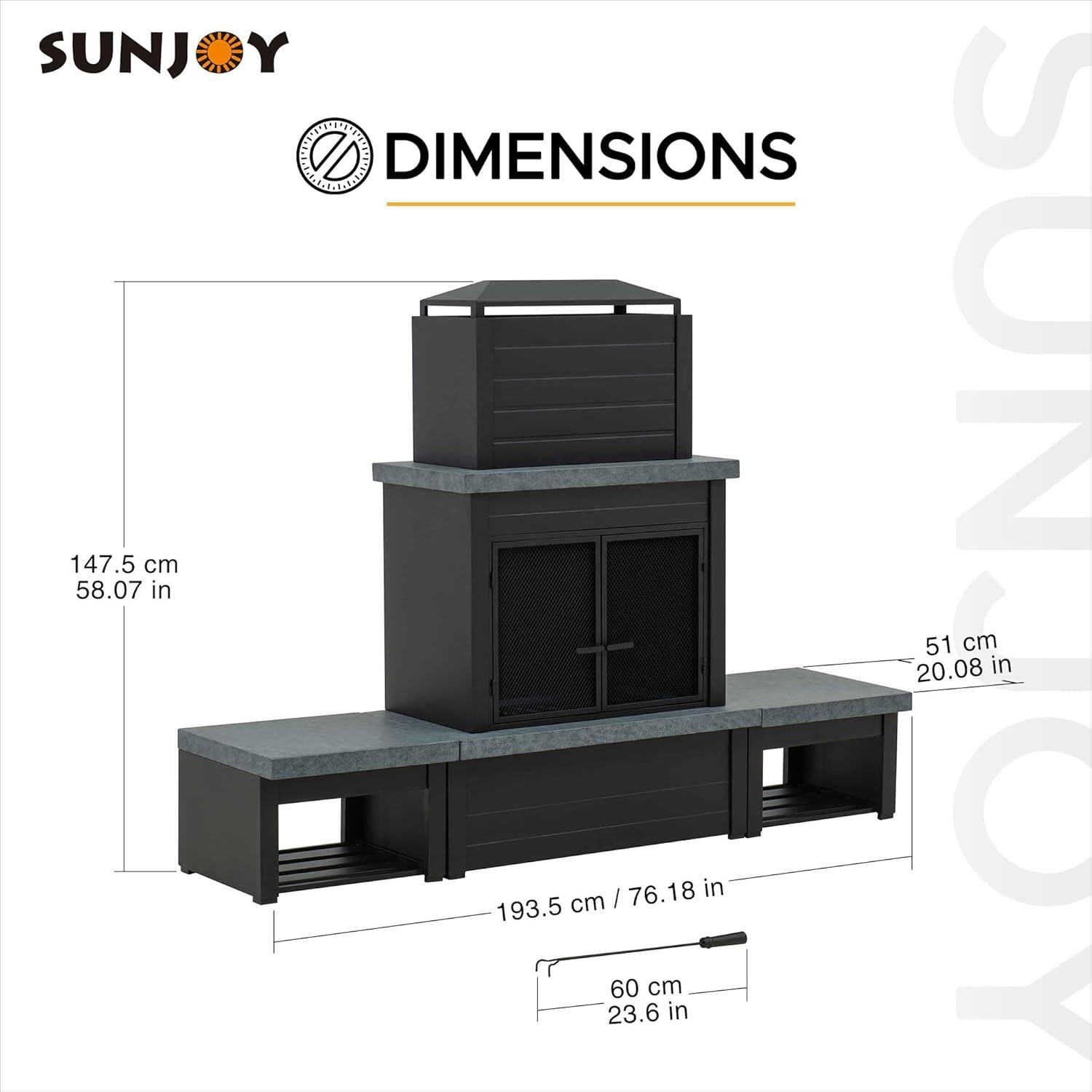 Sunjoy Outdoor Fireplace, Patio Wood Burning Steel Fireplace with Chimney, Log Holders, Fireplace Tool and PVC Cover