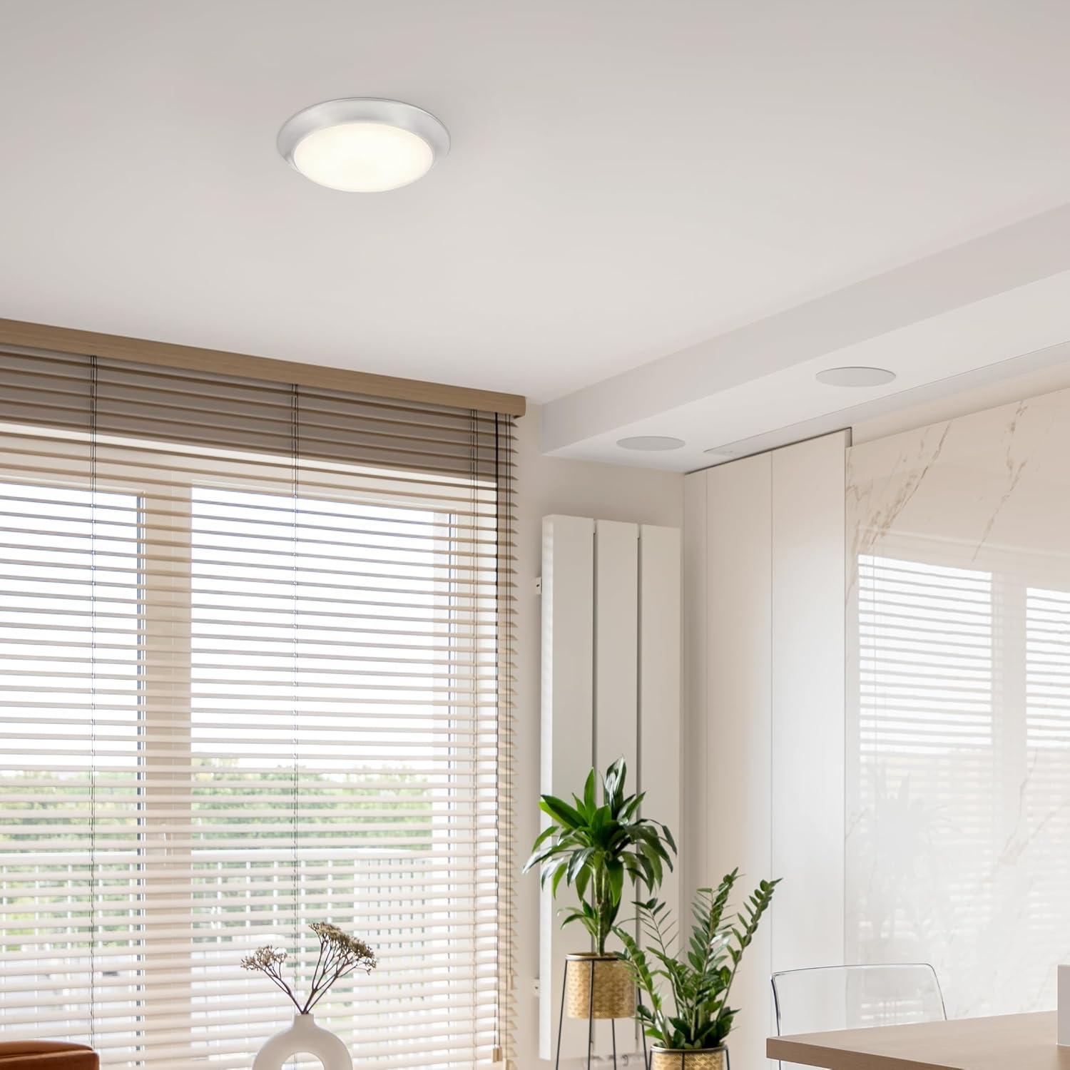 Maxxima 7 in. Satin Nickel Slim Round LED Flush Mount Ceiling Light Fixture, LED Disk Light 900 Lumens, Warm White 3000K Dimmable Dome Closet Light, Suitable for Pantry, Mudroom, Foyer and Hallway