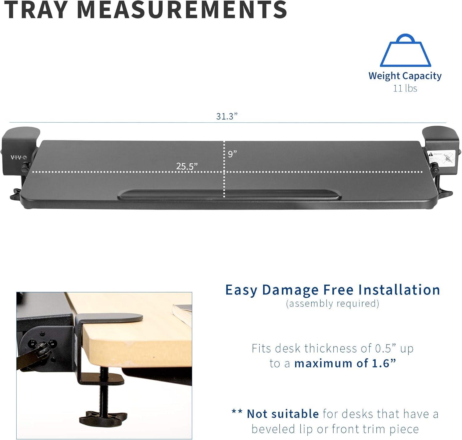 VIVO Clamp On Tilting Keyboard Tray, 26 (31 Including Clamps) x 9 inch Extension Platform for Typing and Mouse Work, Elbow and Arm Support Rest, White, MOUNT-KB06HW