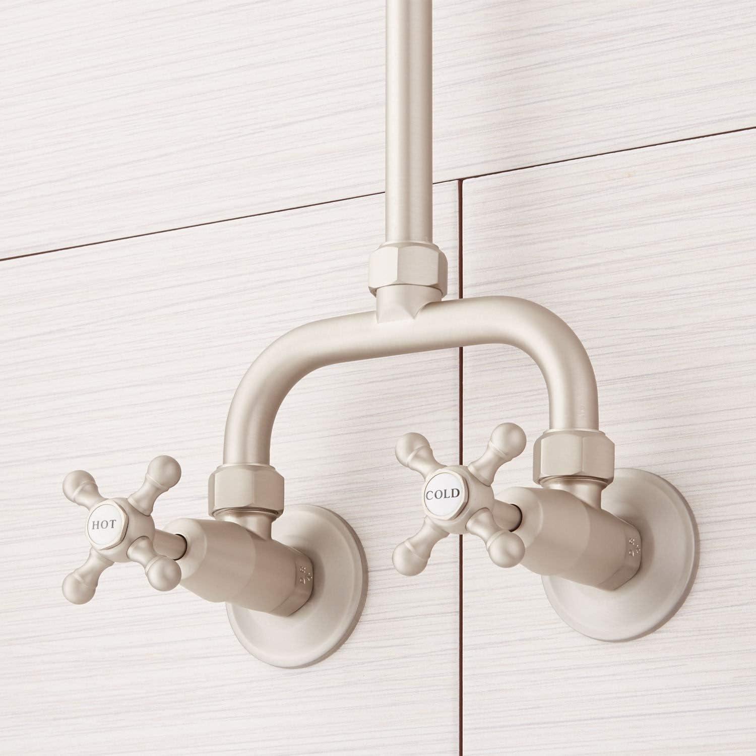 Brushed Nickel Wall Mounted Rain Shower System with Exposed Pipe