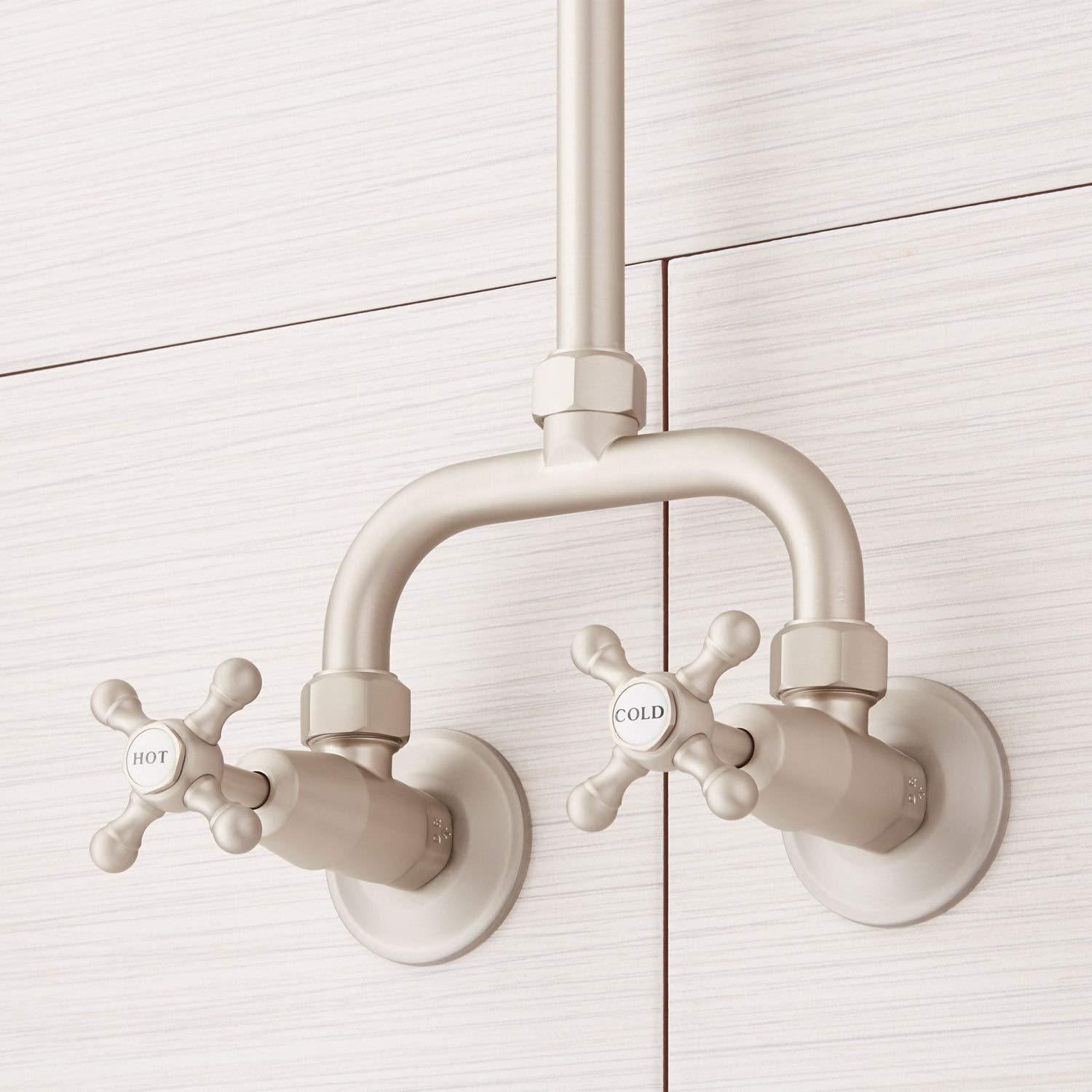 Brushed Nickel Wall Mounted Rain Shower System with Exposed Pipe