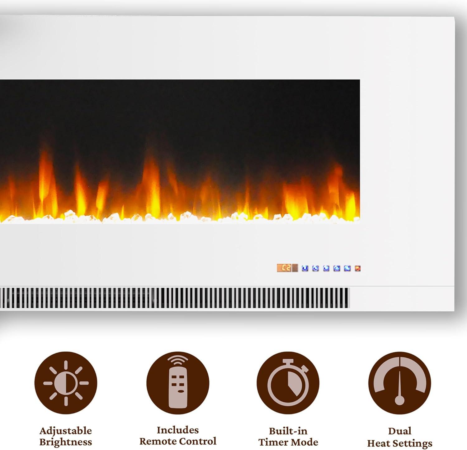 Cambridge Cambridge Wall Mount Electric Fireplace Heater with Remote Control for Indoor Use in Living Room, Bedroom, Home Office