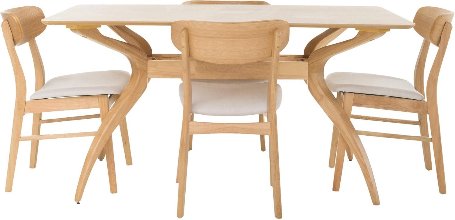 Leona Mid-Century Modern 5 Piece Dining Set, Light Beige and Natural Oak