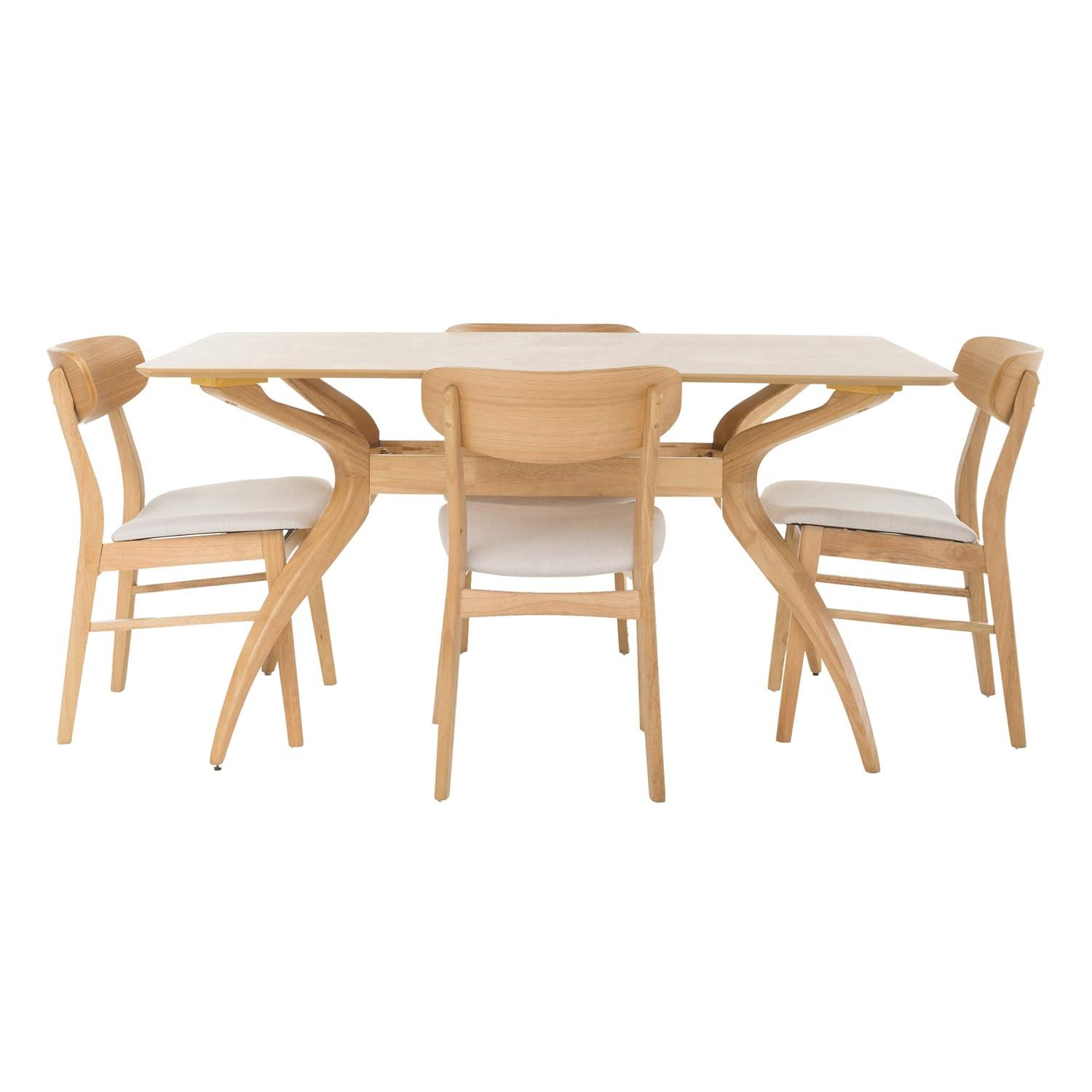 Leona Mid-Century Modern 5 Piece Dining Set, Light Beige and Natural Oak